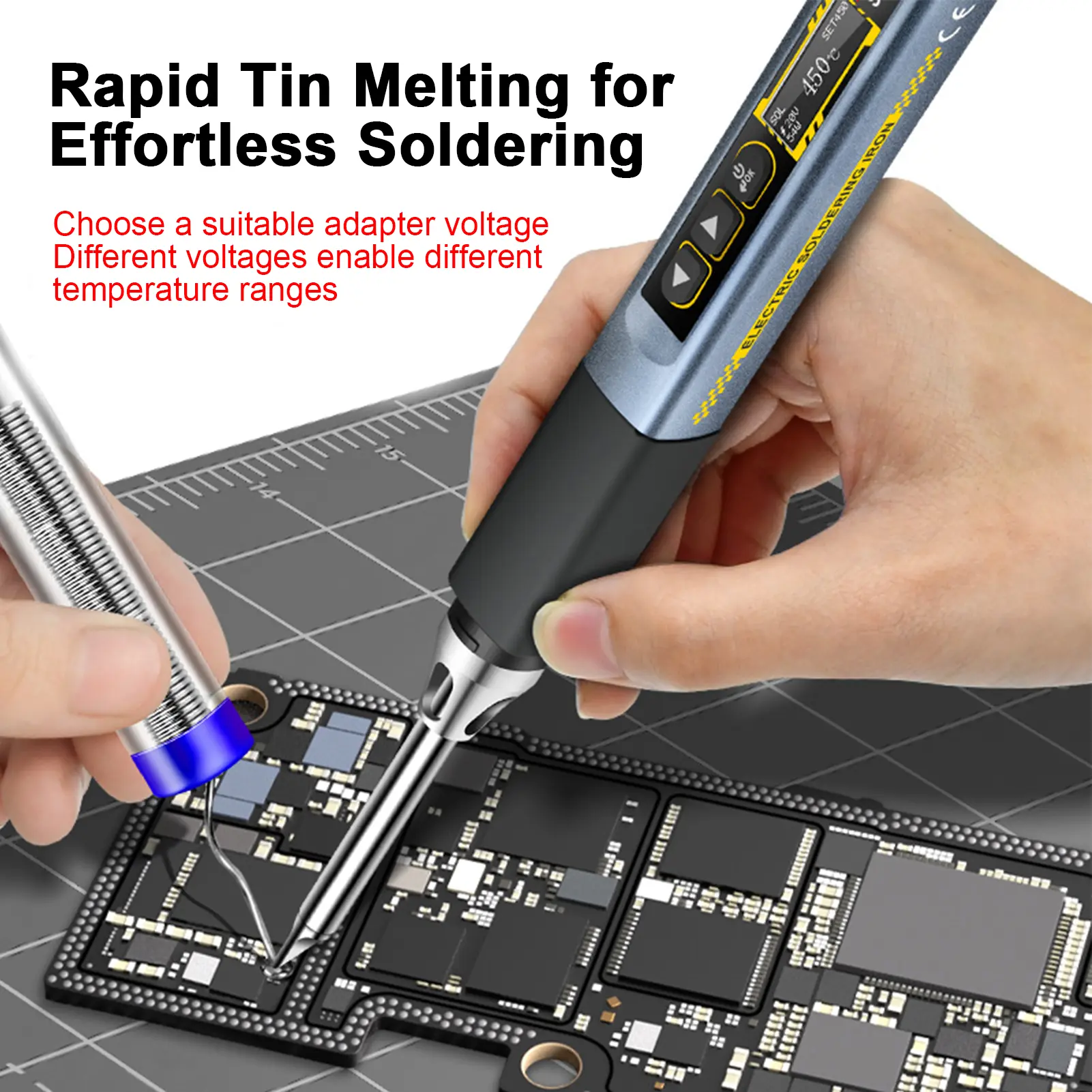 Electric Soldering Iron, 96W Fast Heating, Adjustable Temp 100°C~450°C, OLED Display, Auto Shut-Off Type-C for Electronics Repai