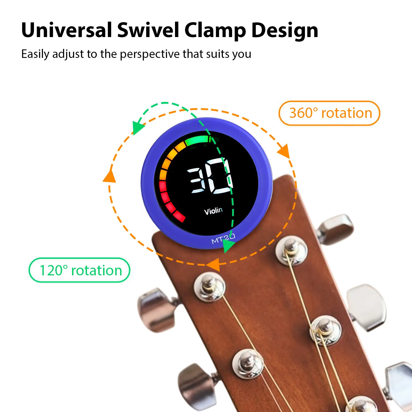 Guitar Tuner Clip On for Chromatic Guitar Bass Violin Ukulele Color Screen Display Portable Guitar Tuner with Rotating Clip