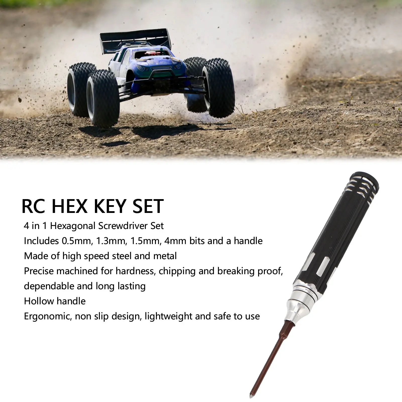4 in 1 RC Hexagonal Screwdriver Aluminum Alloy Steel Ergonomic Handle 0.5mm 1.3mm 1.5mm 4mm Anti Slip RC Hex Key Set for Drone
