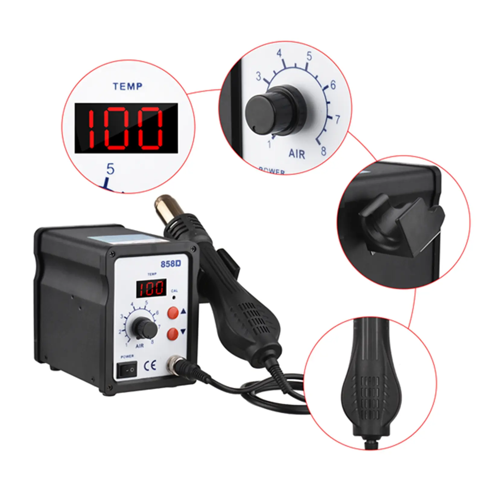 Brushless Hot Air Rework Station LED Digital 100℃-480℃ (212℉-896℉) Adjustable Air  700W Portable Electric Desoldering Gun