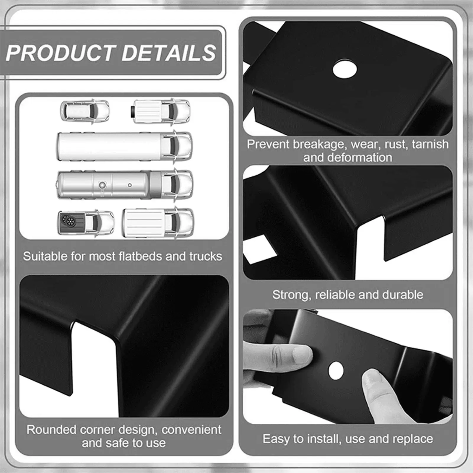 4PCS Trailer Stake  Bracket High Strength Carbon Steel Trailer Rail Bracket for 2x4in Stakes Trailer Stake  Bracket