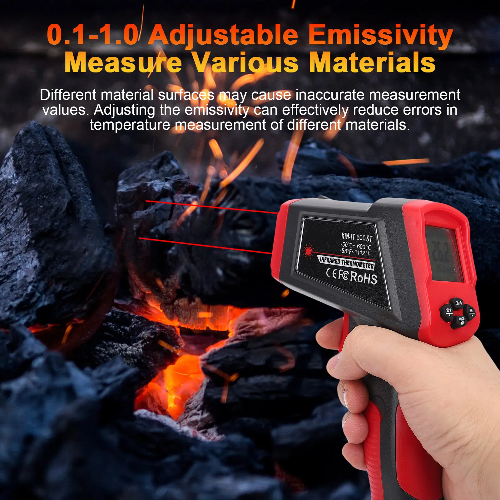 Industrial Thermometer Gun, Contactless Infrared Thermometer with 99 Data Storage LCD Backlight Sound Alarm Digital IR Gun
