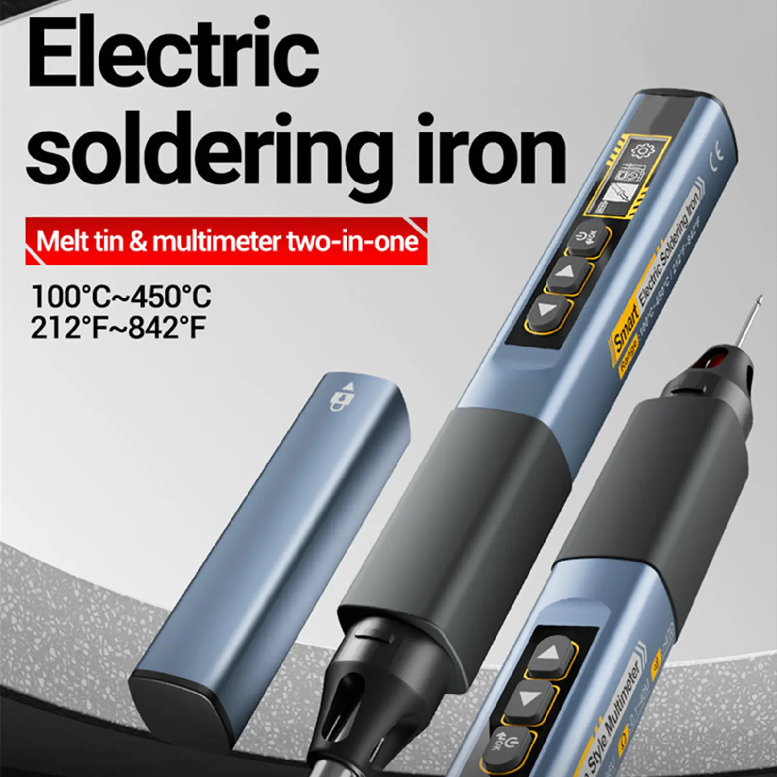 2-in-1 Portable Soldering Iron Kit with OLED Display, Fast Heating and Adjustable Temperature, Auto-Shutoff, Includes Multimeter