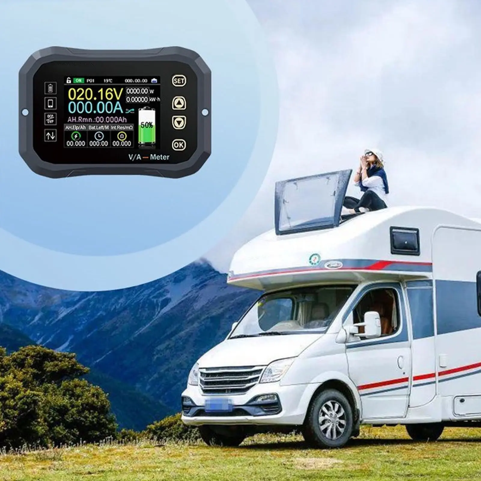 400A Battery Monitor Battery Monitor 400A 2.4in Ultra Clear Display with Shunt 0‑120V Voltage Current Meter RV Battery Monitor