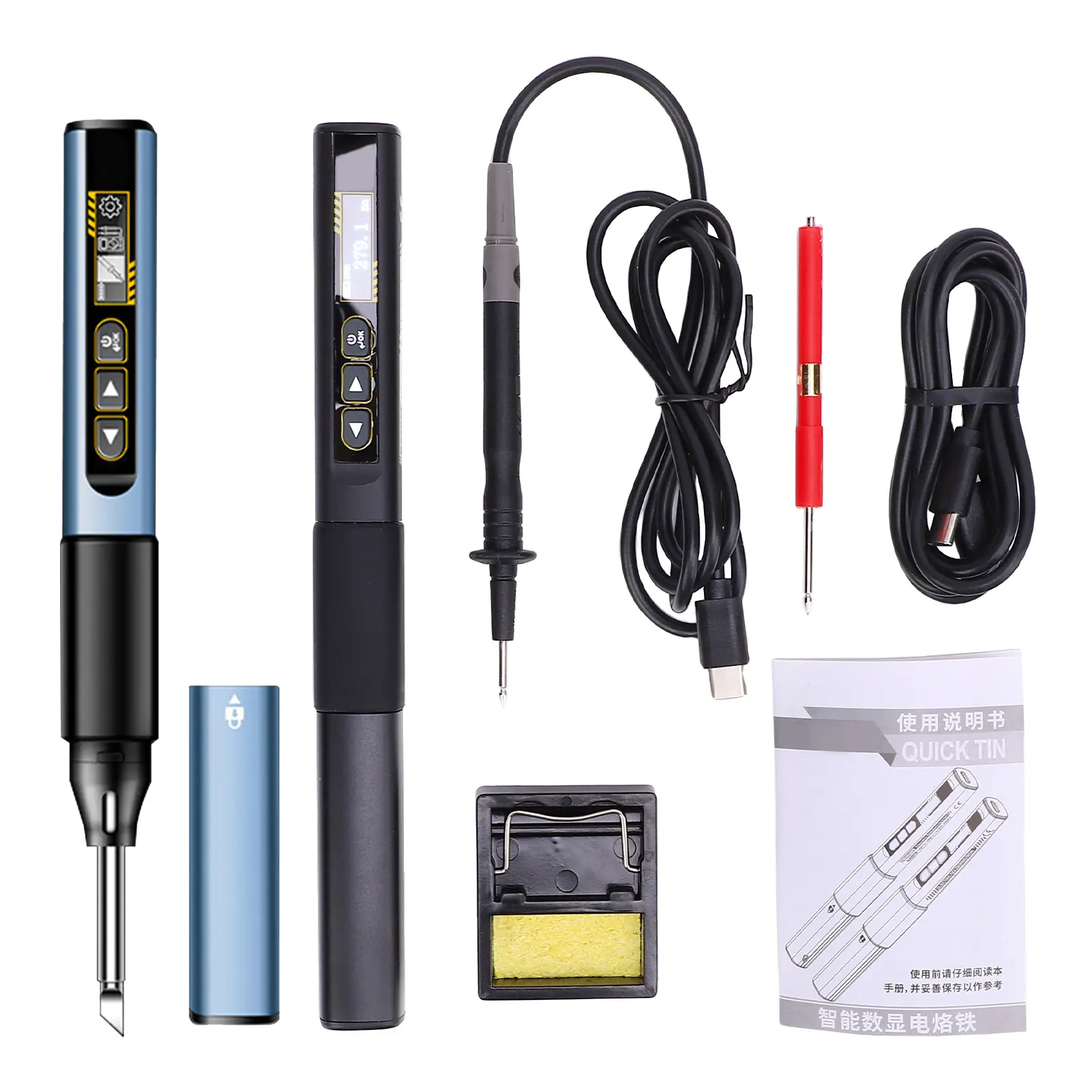 2-in-1 Portable Soldering Iron Kit with OLED Display, Fast Heating and Adjustable Temperature, Auto-Shutoff, Includes Multimeter