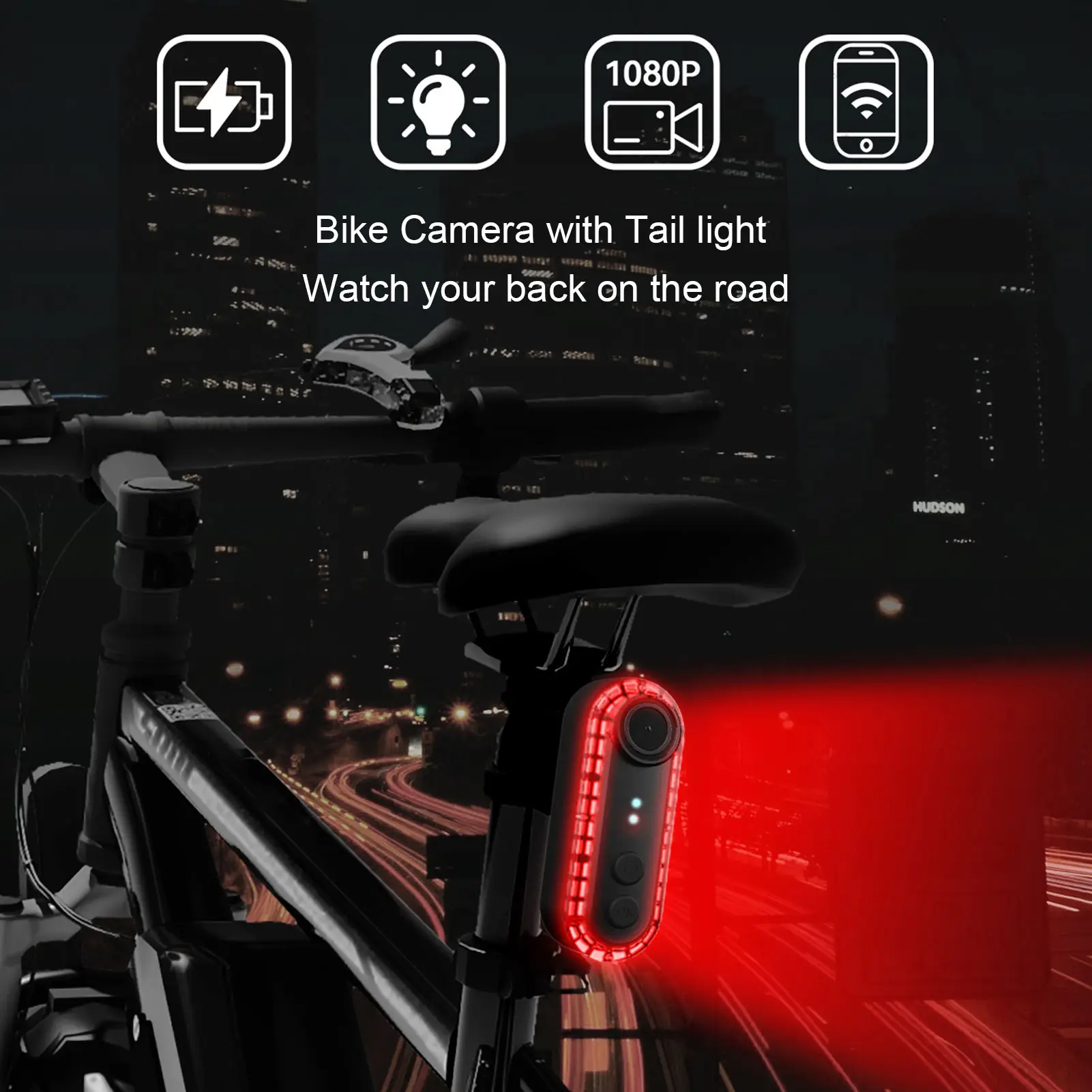 Bike Rear View Camera 6 Lighting Modes 1080P 3500mAh Rear Bike Light Camera IPX6  Resistant 150° Wide Angle for Accessory