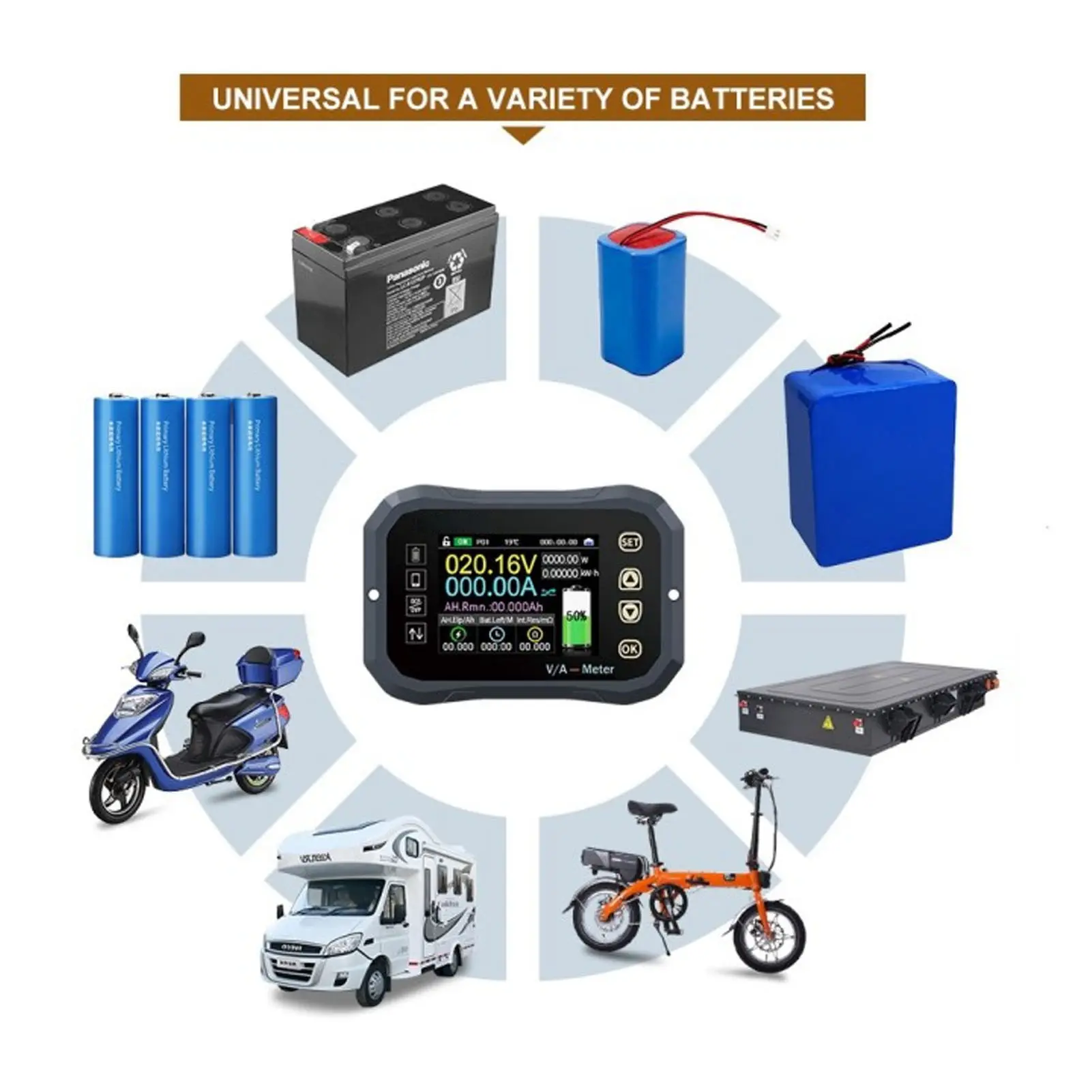 400A Battery Monitor Battery Monitor 400A 2.4in Ultra Clear Display with Shunt 0‑120V Voltage Current Meter RV Battery Monitor