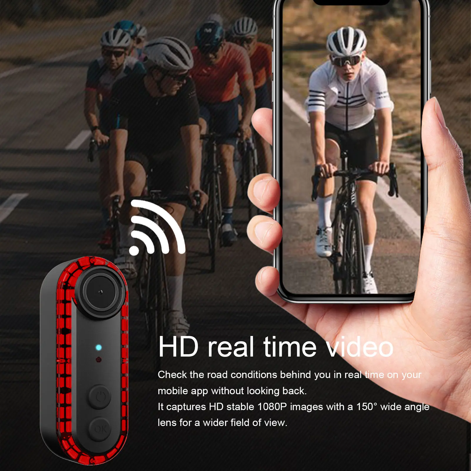 Bike Rear View Camera 6 Lighting Modes 1080P 3500mAh Rear Bike Light Camera IPX6  Resistant 150° Wide Angle for Accessory