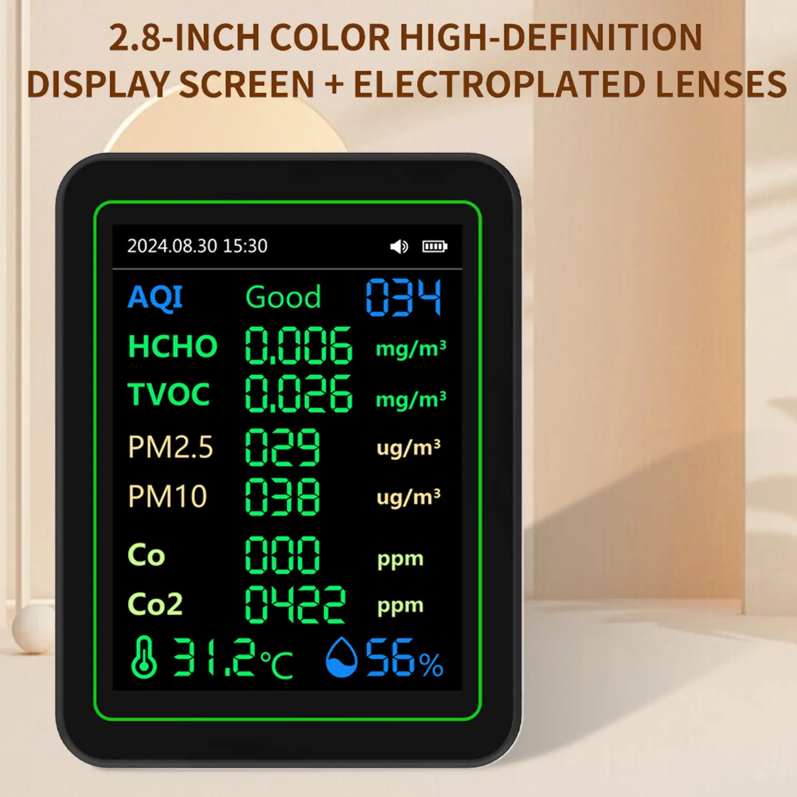 Air Quality Tester CO2 HCHO TVOC PM2.5 PM10 Temperature Humidity Sensor  Screen Air Quality Detector CO2 Detector TVOC Tester