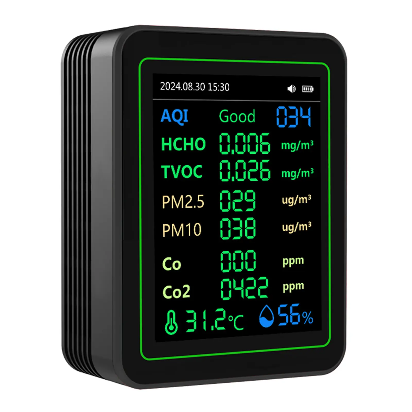 Air Quality Tester CO2 HCHO TVOC PM2.5 PM10 Temperature Humidity Sensor  Screen Air Quality Detector CO2 Detector TVOC Tester