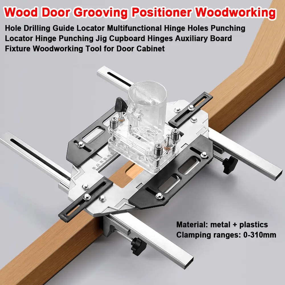 Wood Door Grooving Positioner Woodworking Hole Drilling Guide Locator Multifunctional Hinge Holes Punching Locator