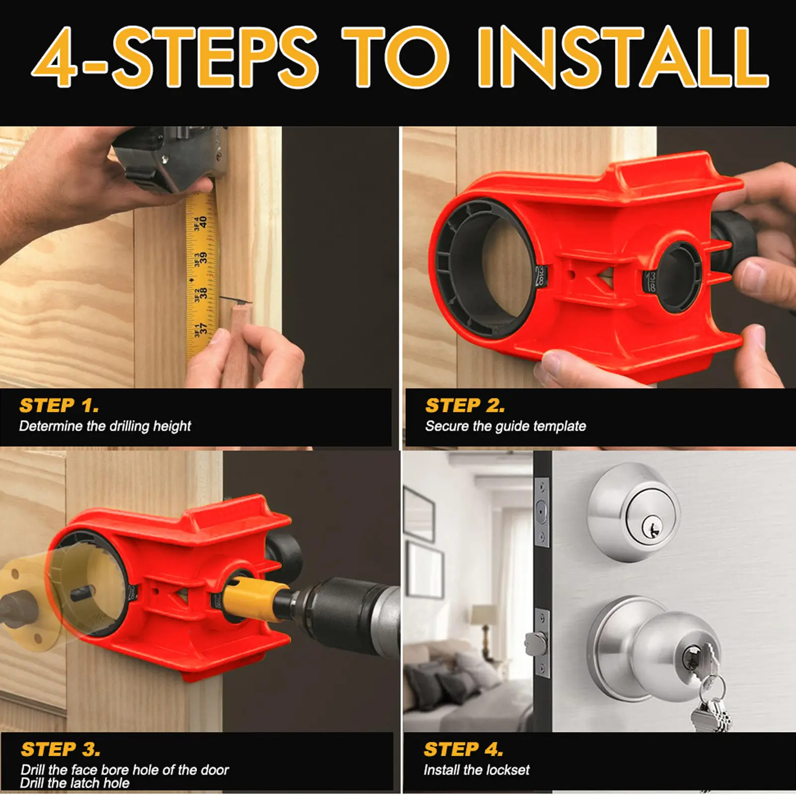 Door Lock Installation Kit Adjustable  Template High Speed Steel Door Lock Jig Versatile for 2-3/8in 2-3/4in Thick Frames