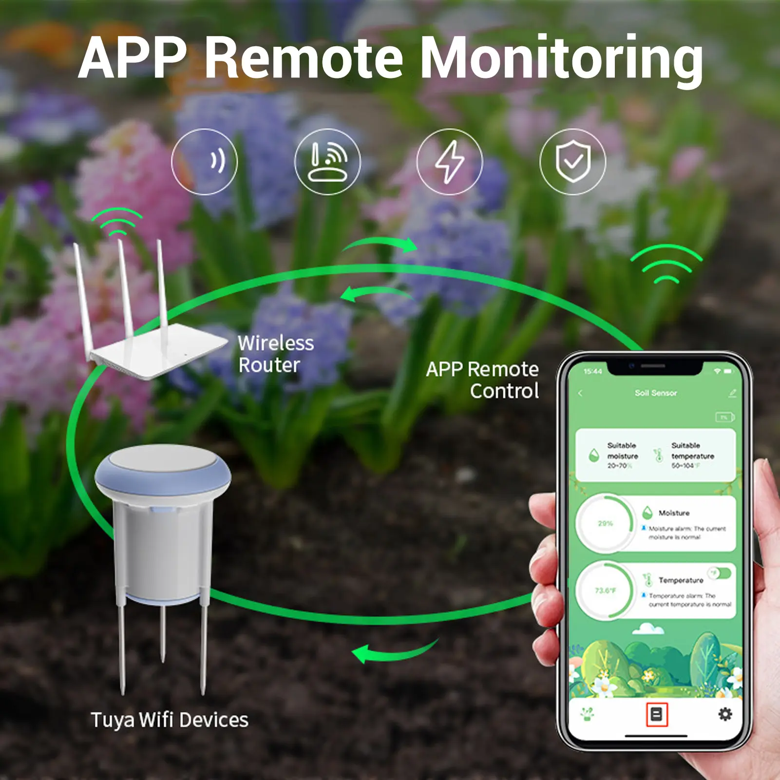Smart Soil Sensor 2.4G WiFi Bluetooth 5.0 IP66 Water Proof Soil Temperature and Humidity Tester for Garden Lawn WiFi Soil Sensor