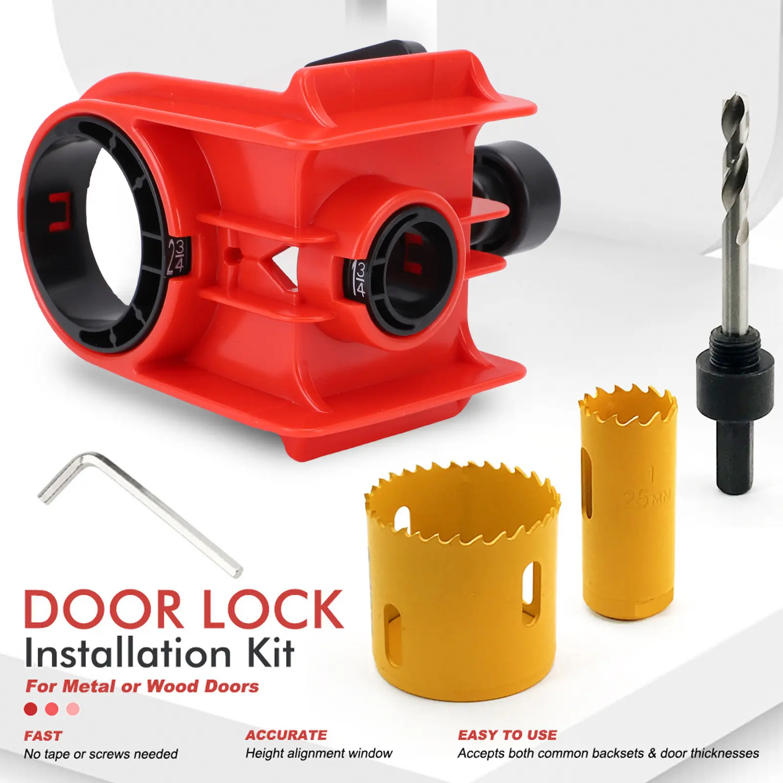 Door Lock Installation Kit Adjustable  Template High Speed Steel Door Lock Jig Versatile for 2-3/8in 2-3/4in Thick Frames