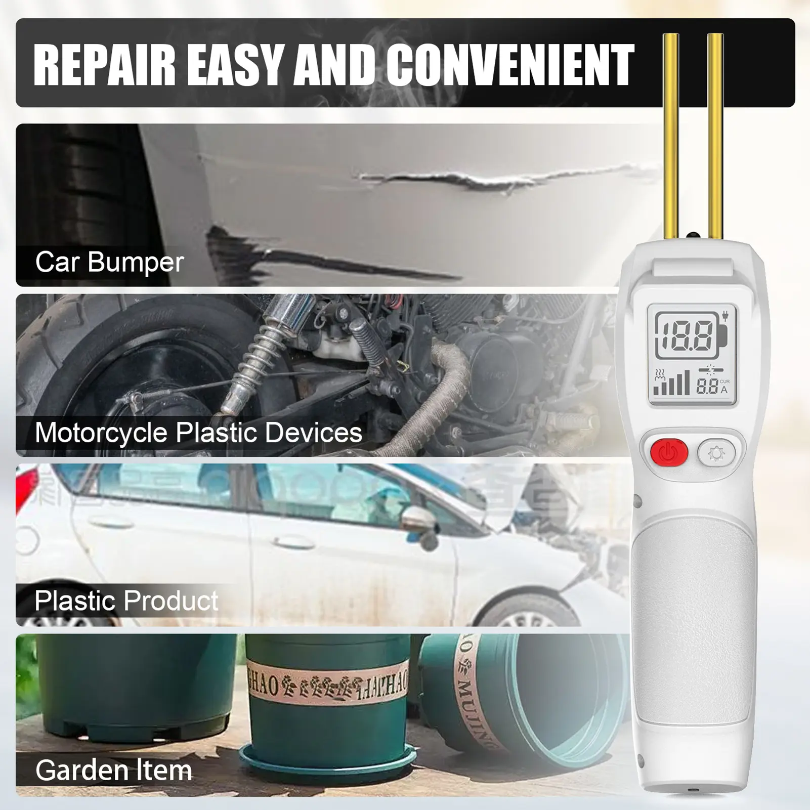 Cordless Plastic Welder, Plastic Repair Welding Gun, Car Bumper, LCD Display Plastic Repair Kit with 200pcs Welding Nails LED