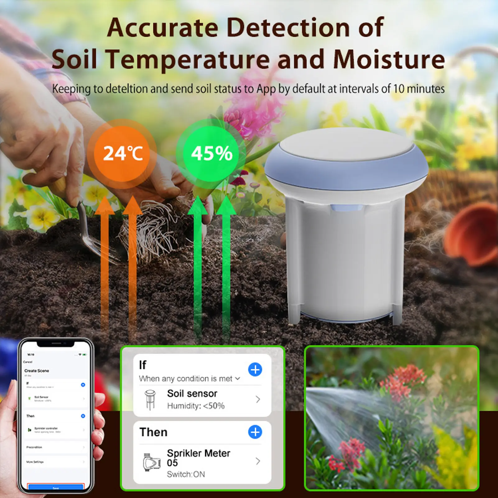 Smart Soil Sensor 2.4G WiFi Bluetooth 5.0 IP66 Water Proof Soil Temperature and Humidity Tester for Garden Lawn WiFi Soil Sensor