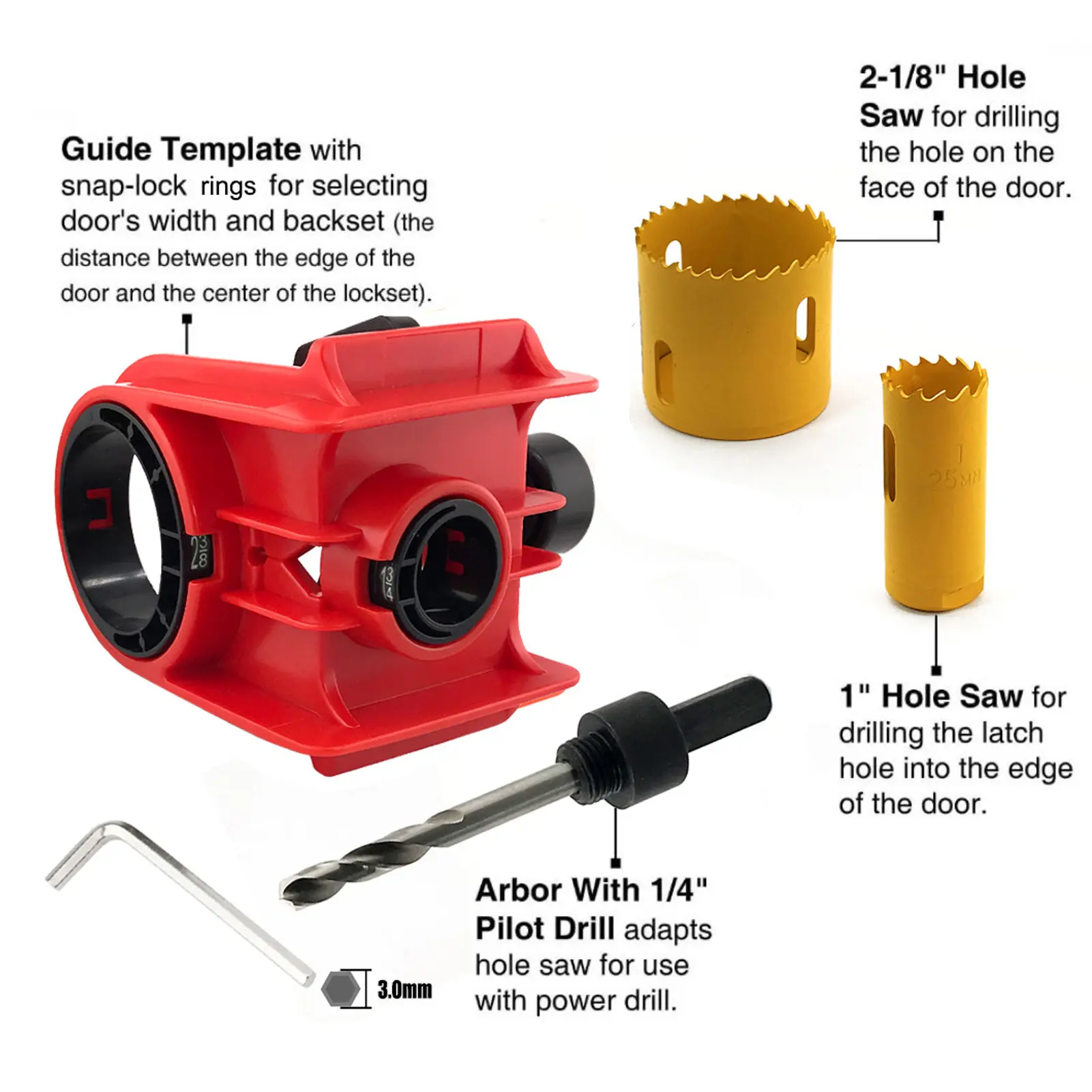 Door Lock Installation Kit Adjustable  Template High Speed Steel Door Lock Jig Versatile for 2-3/8in 2-3/4in Thick Frames
