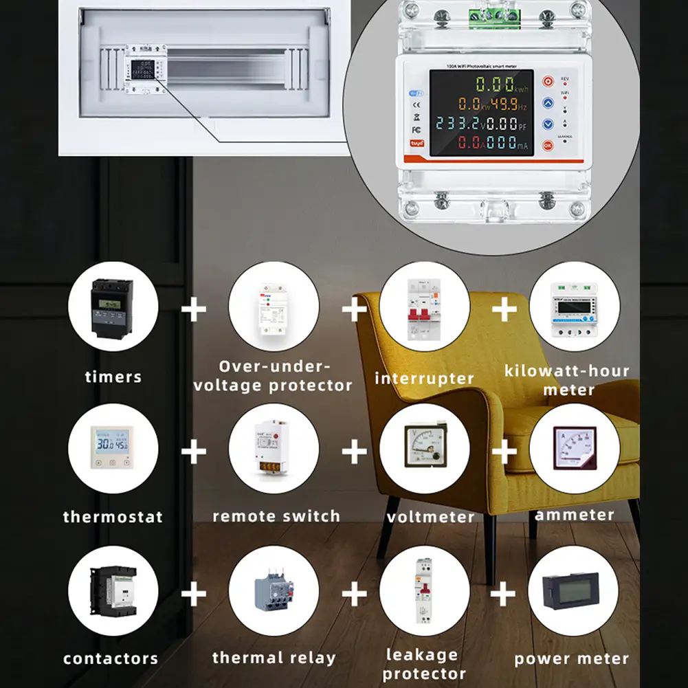 Tuya WiFi Intelligent Circuit Breaker Bidirectional Metering Power Meter Reclosure Switch APP Control for Alexa Google