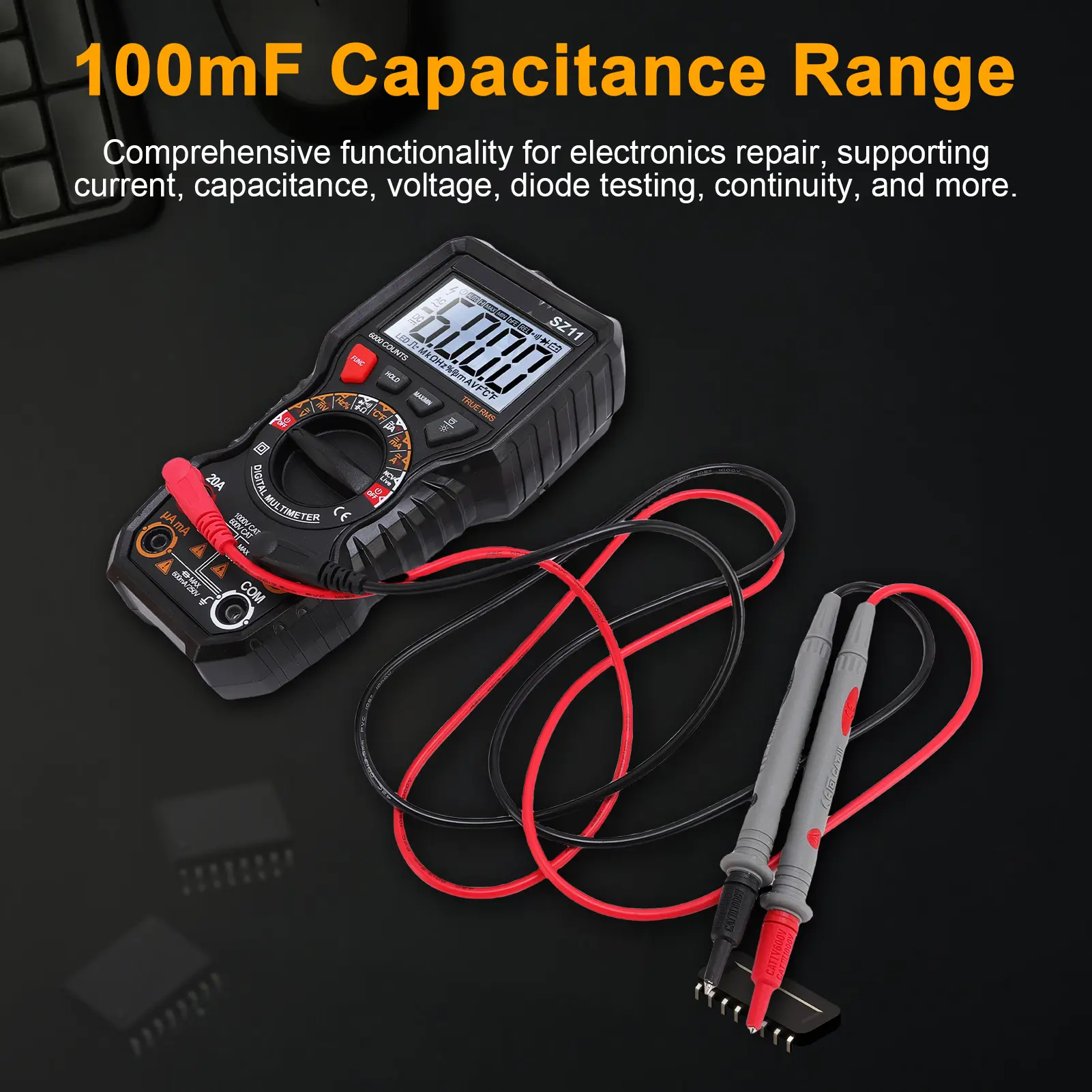 Digital Multimeter 6000 Counts, Auto-ranging Voltage Tester with Flashlight, Auto Shut Off, Accurately Measures Voltage Current