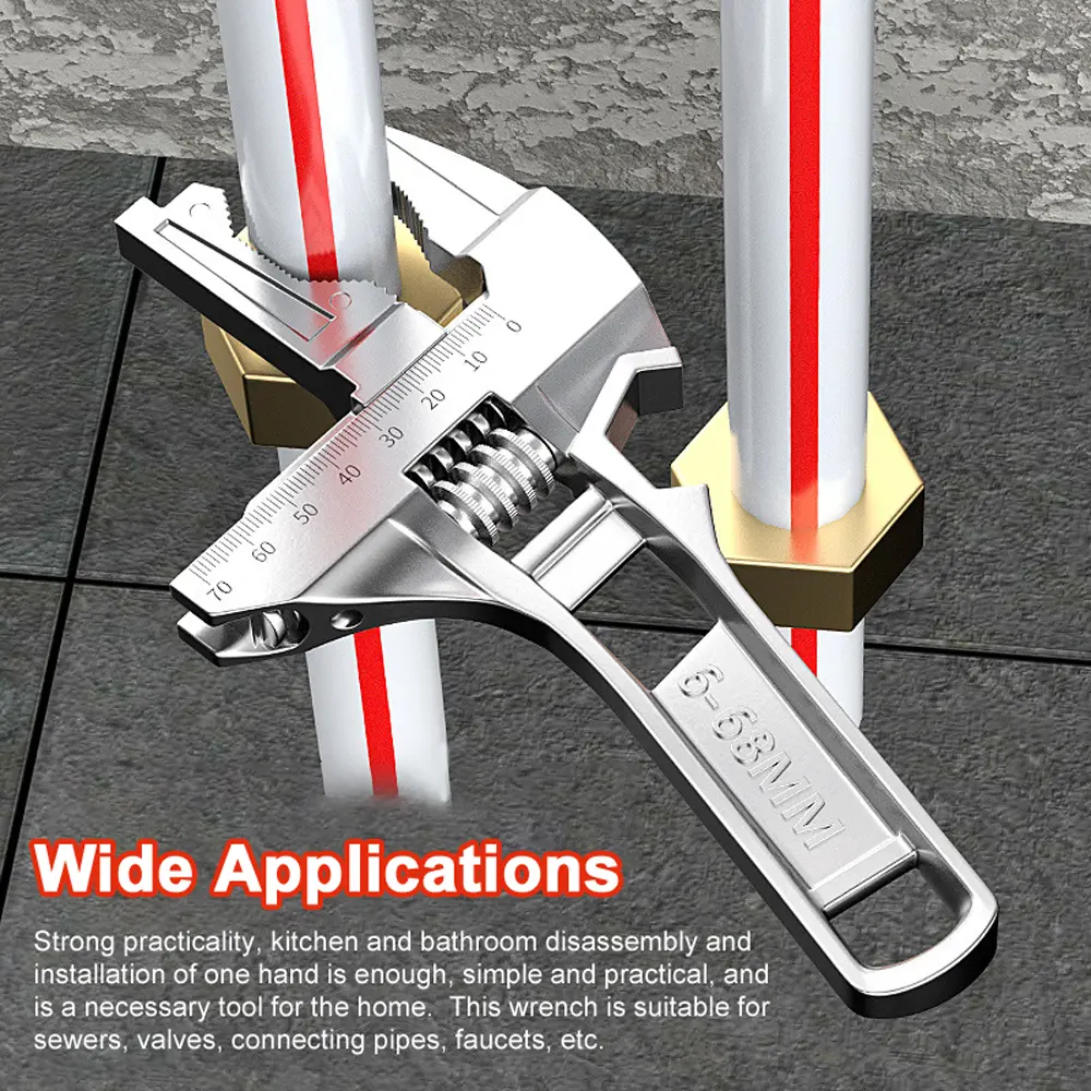 Multifunctional Sink Bathroom Wrench Toilet Faucets Repairs Wrench 6-68mm Large Opening Adjustable Water Pipes Wrench