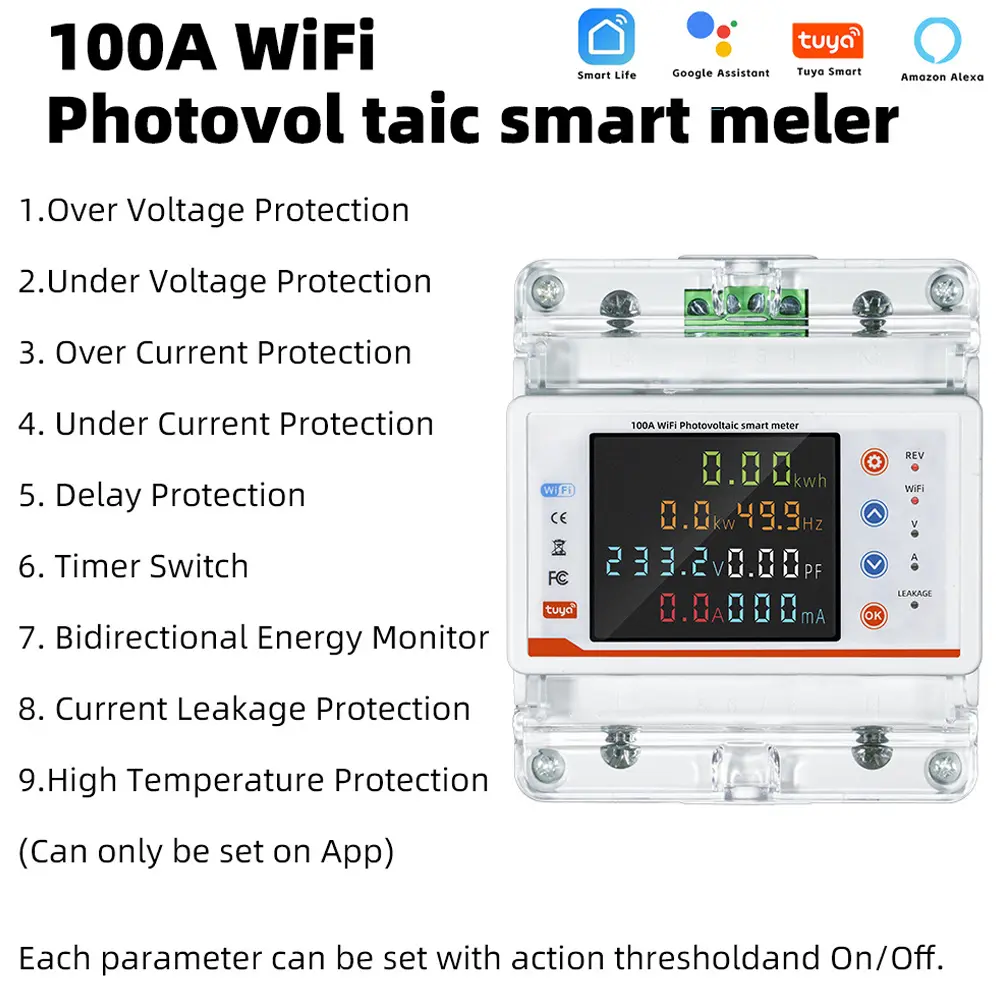 Tuya WiFi Intelligent Circuit Breaker Bidirectional Metering Power Meter Reclosure Switch APP Control for Alexa Google