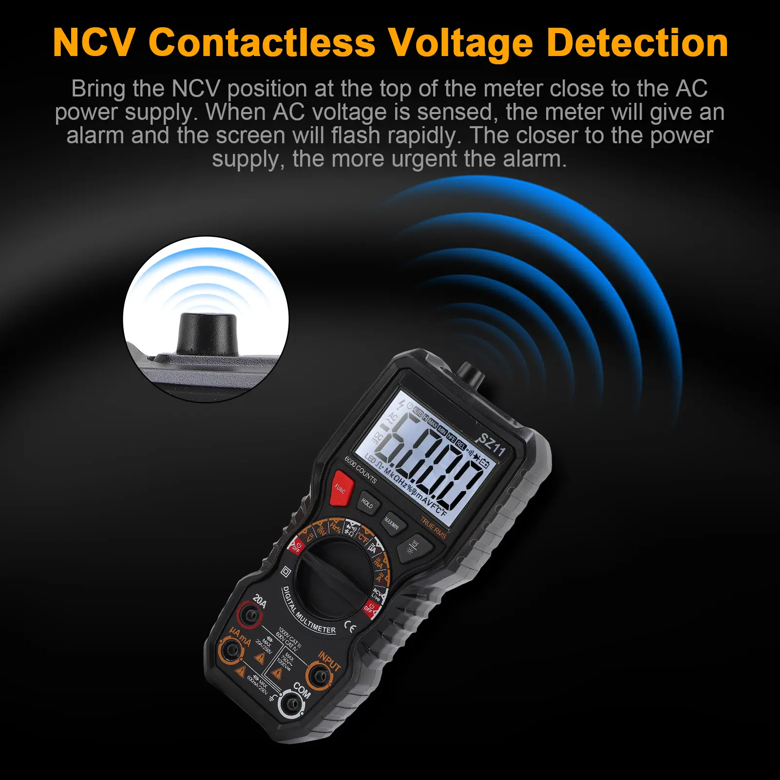 Digital Multimeter 6000 Counts, Auto-ranging Voltage Tester with Flashlight, Auto Shut Off, Accurately Measures Voltage Current