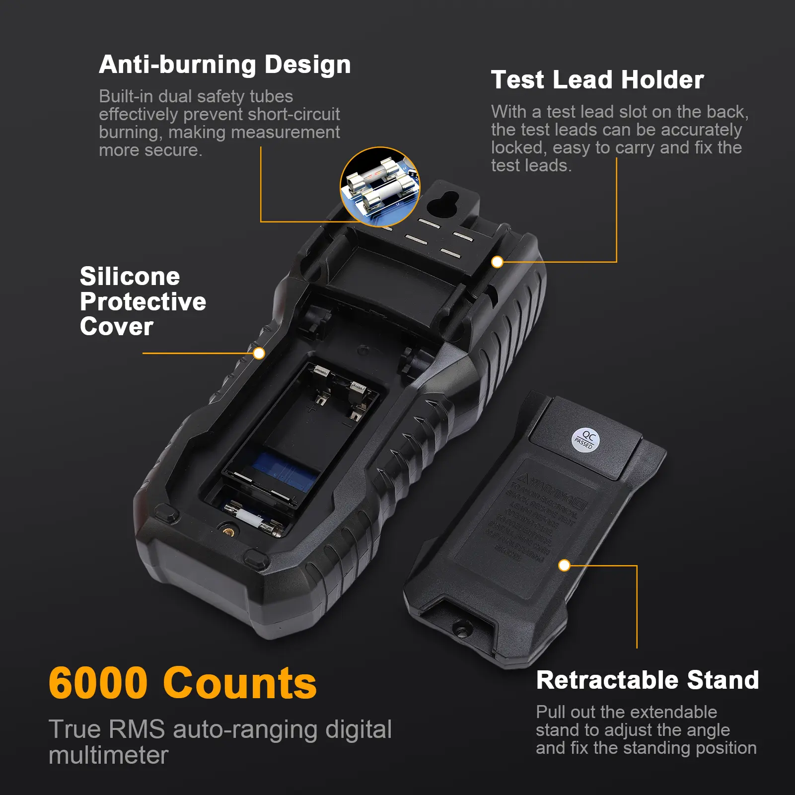 Digital Multimeter 6000 Counts, Auto-ranging Voltage Tester with Flashlight, Auto Shut Off, Accurately Measures Voltage Current