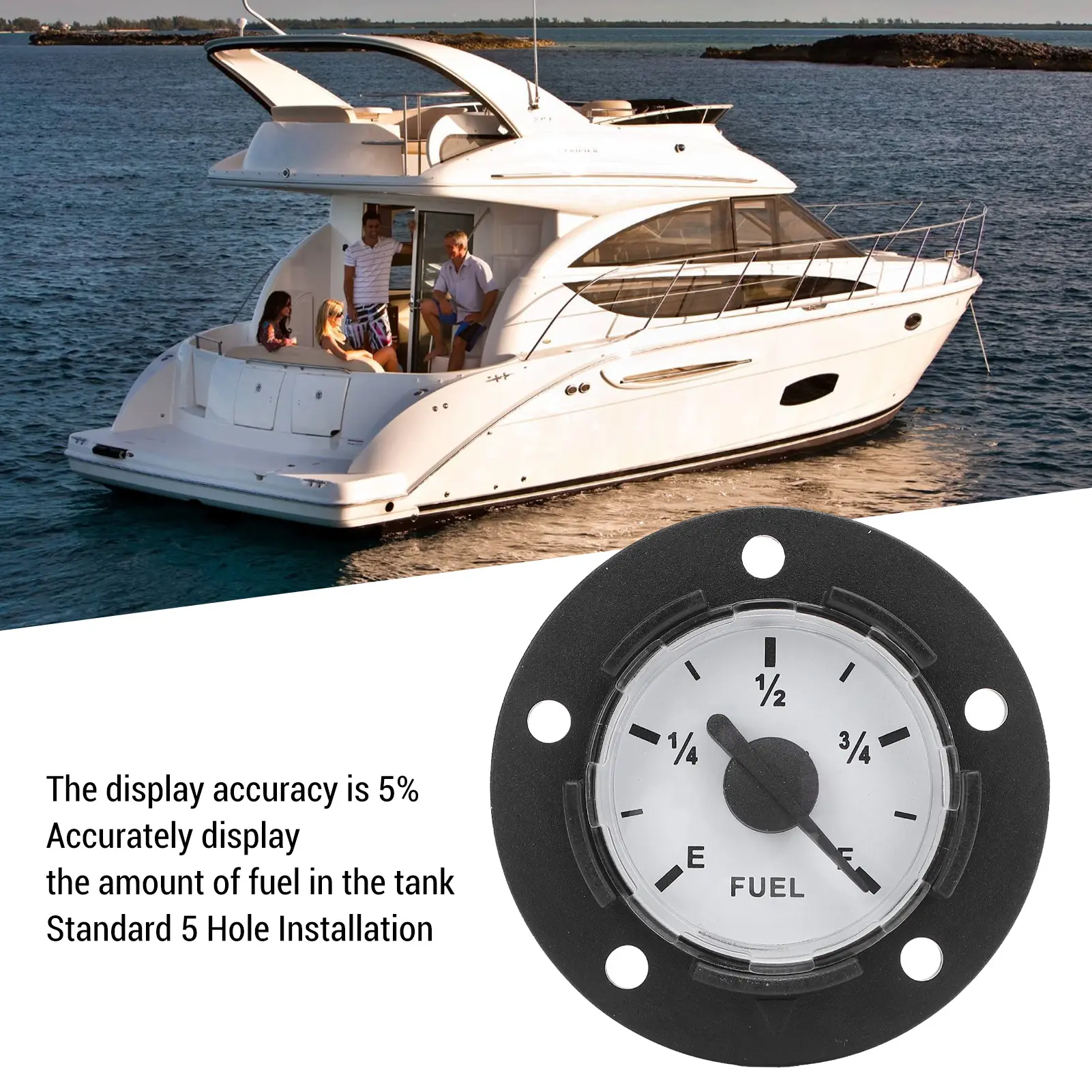 Gas Gauge  Gas   Gauge High Accuracy  Fit 5 Hole Installation Aluminum Alloy with  for Yachts for ATVs