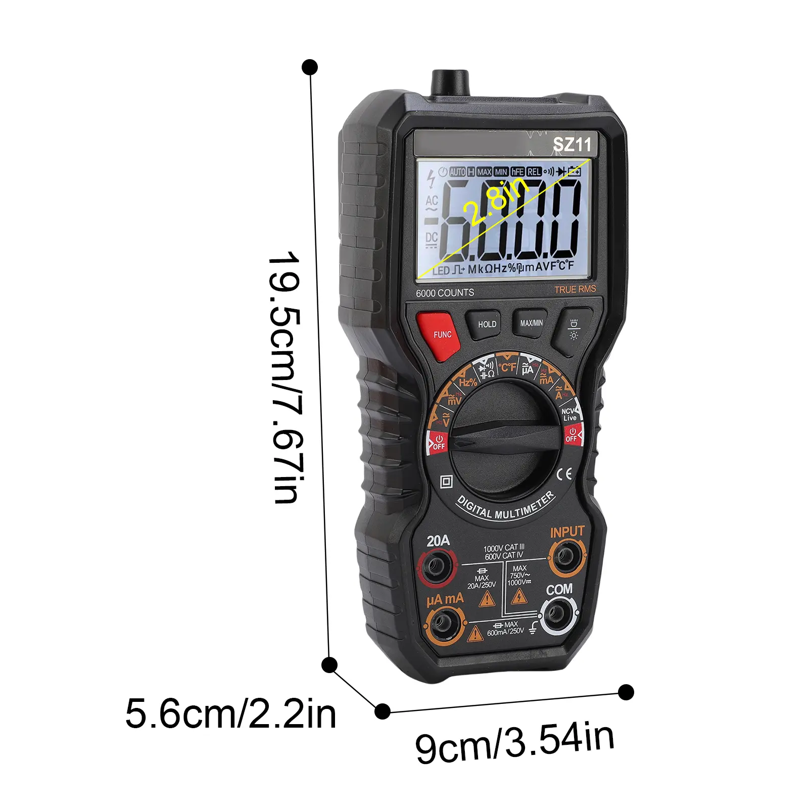 Digital Multimeter 6000 Counts, Auto-ranging Voltage Tester with Flashlight, Auto Shut Off, Accurately Measures Voltage Current