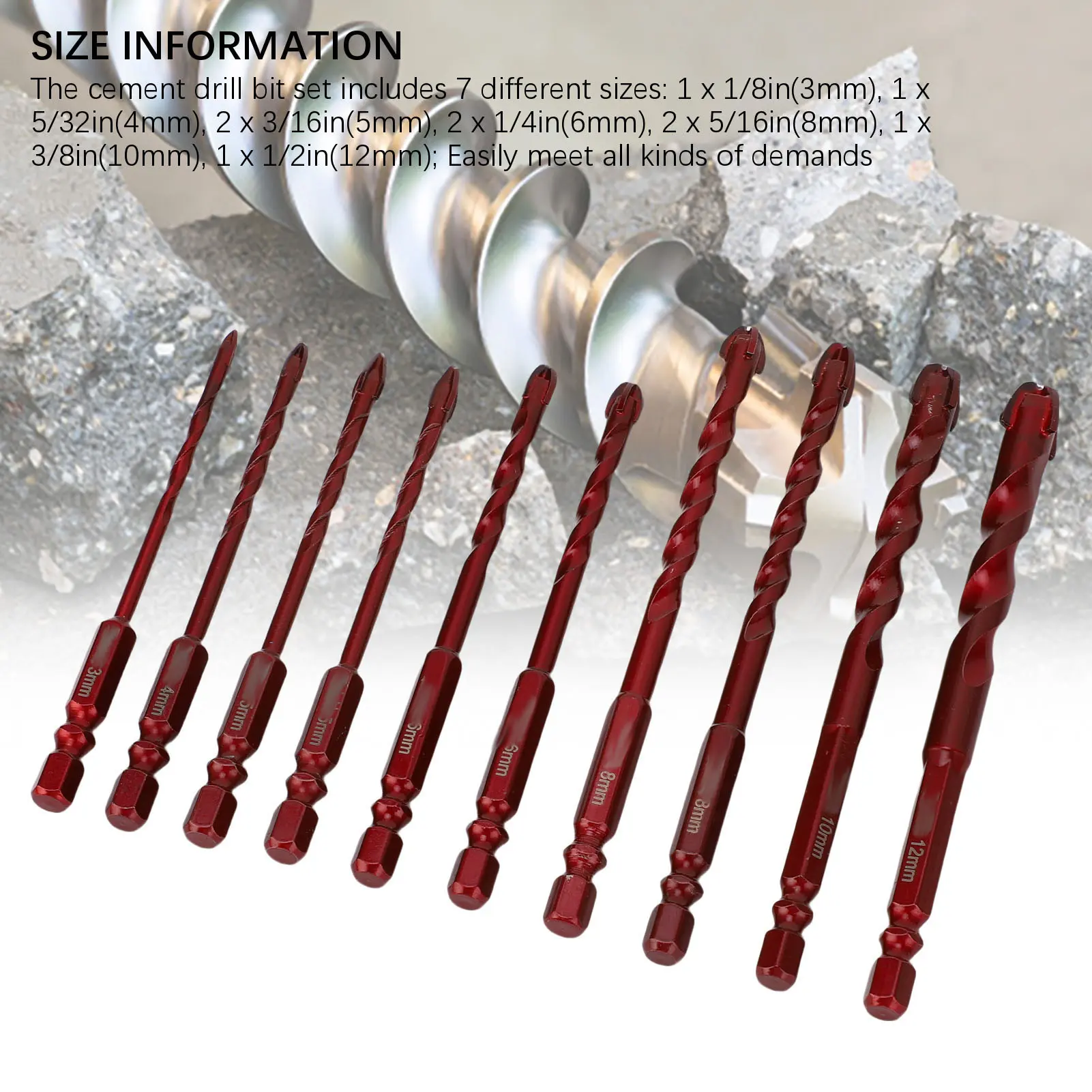 10PCS High Cobalt Drill Bit Set 1/8in To 1/2in Masonry Drill Bits Prevent Wear Accurate 7 Specifications Fast for Ceramic Wood