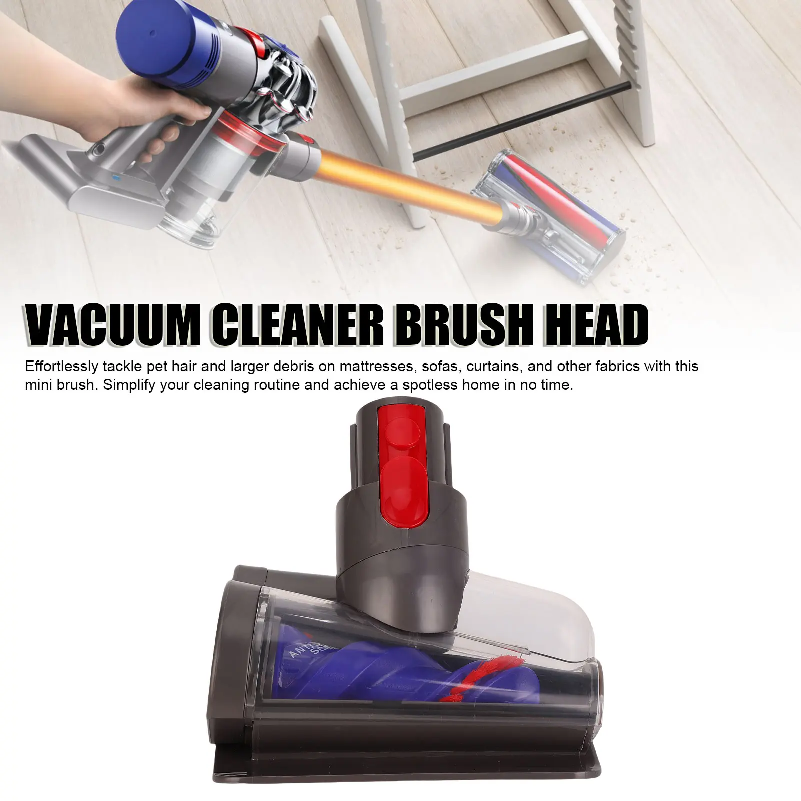 Vacuum Cleaner Brush Head Sturdy Structure Electric Vacuum Head Anti Tangling Angle Adjustable for Sofa Bed Car Seating Carpet