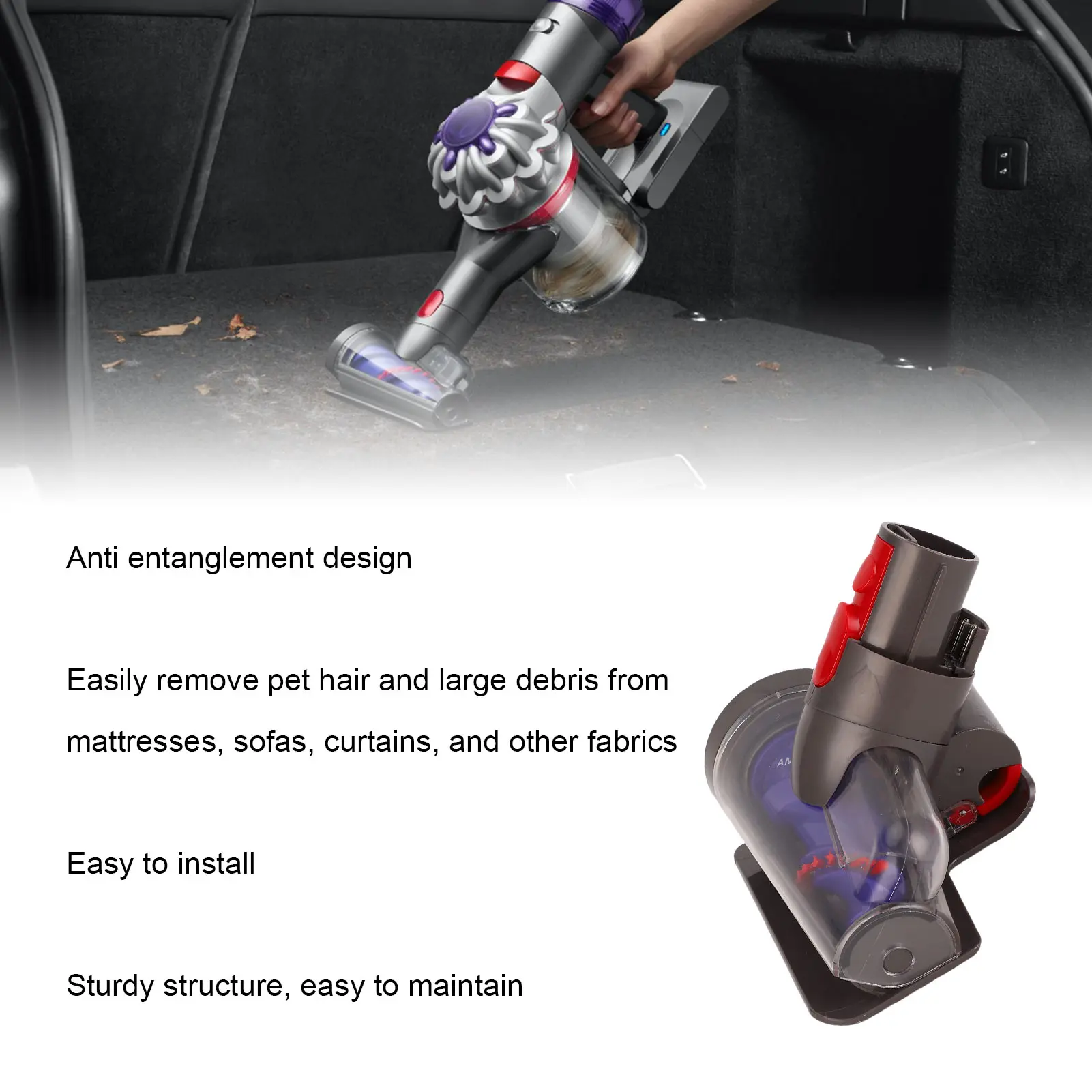 Vacuum Cleaner Brush Head Sturdy Structure Electric Vacuum Head Anti Tangling Angle Adjustable for Sofa Bed Car Seating Carpet