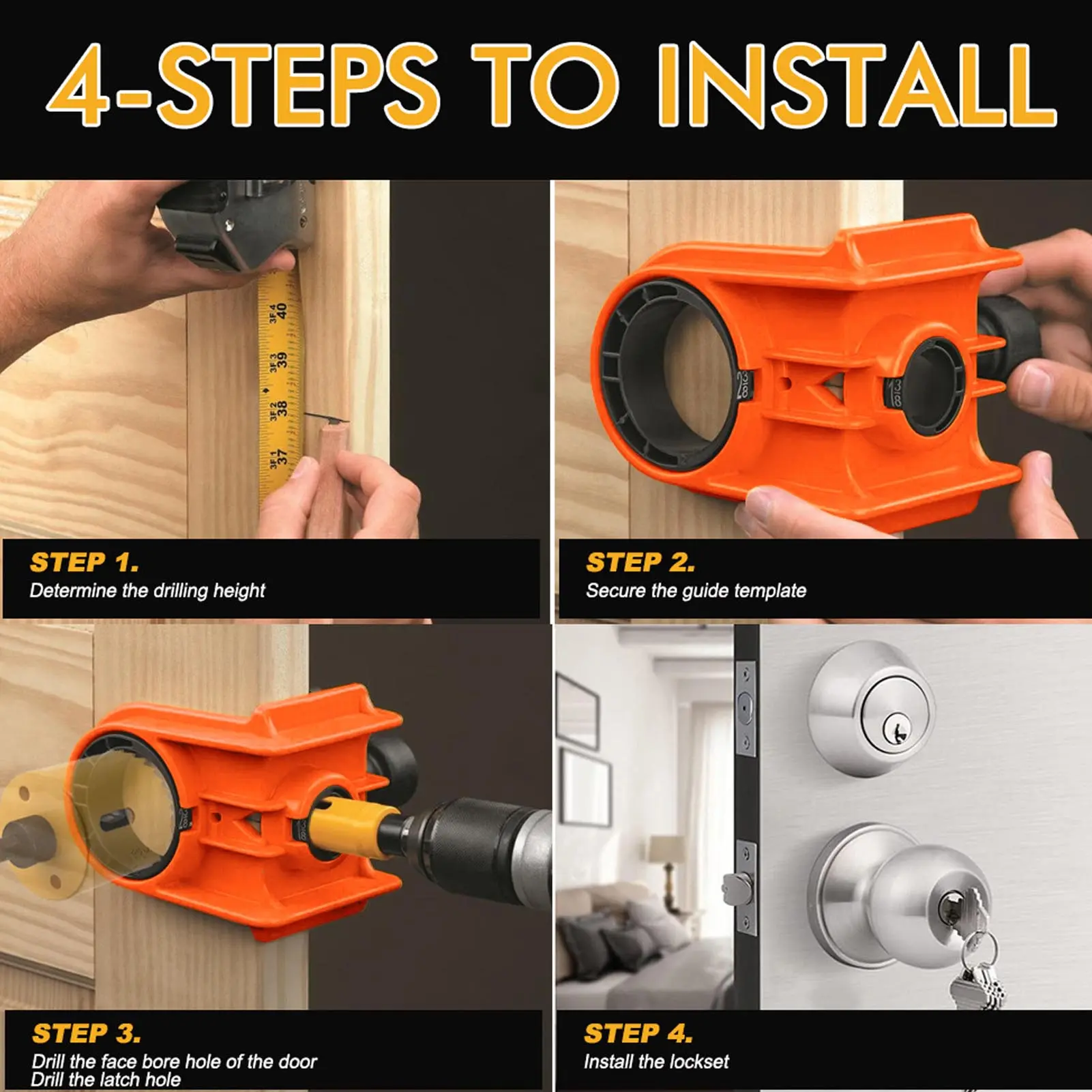 Door Lock Hole Drilling Kit Door Lock Installation Kit High Speed Steel Door Lock Hole Saw Drilling Kit with  Template