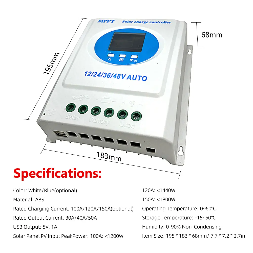 MPPT 12V 24V 36V 48V Solar Charge Controller Solar Panel Lead Acid/Lithium Battery Regulator Dual USB