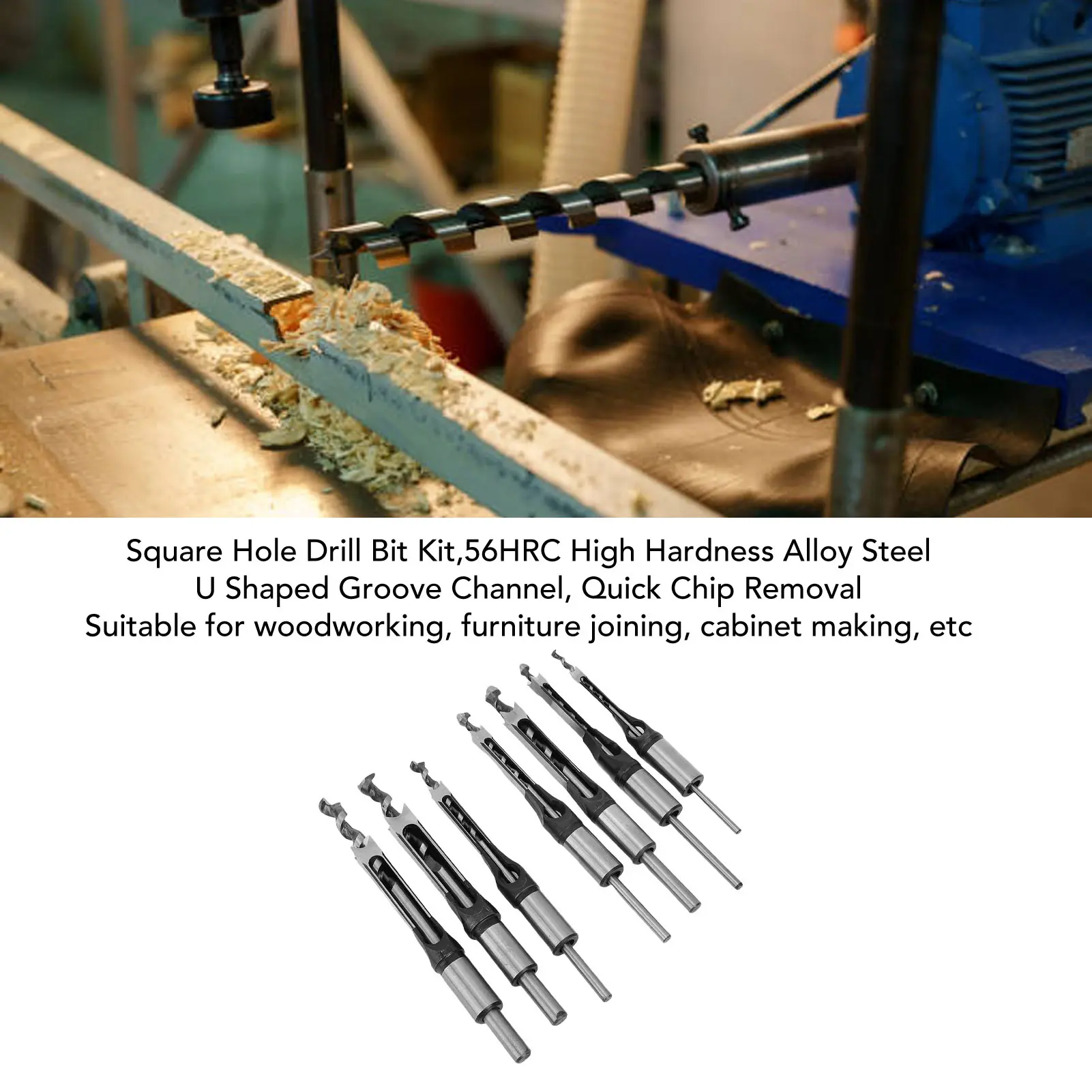 7PCS/set Square Hole Mortising Drill Bits Woodworking Square Hole Saw Bit Set 1/4 5/16 3/8 7/16 1/2 9/16 5/8 Inch
