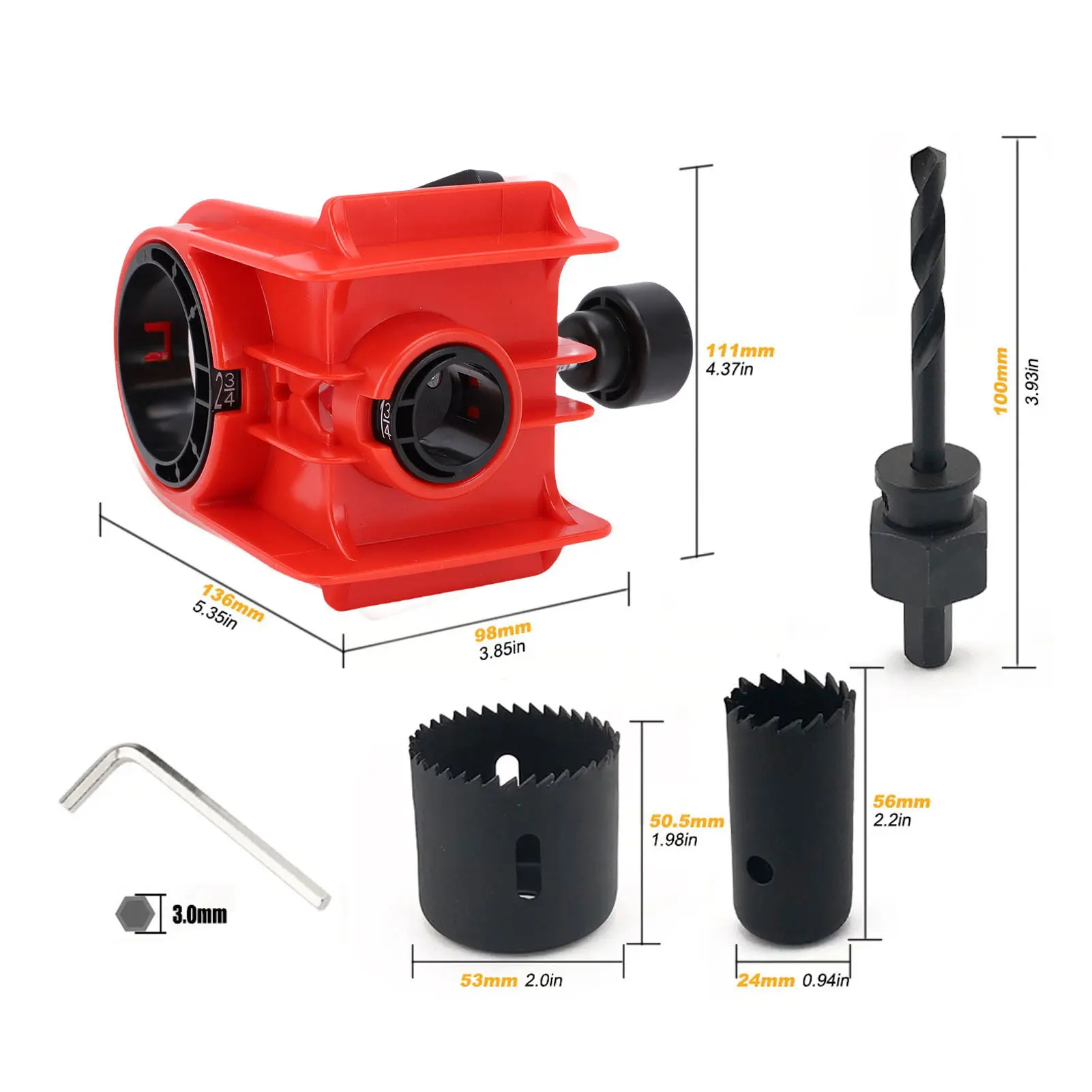 1-3/8in - 1-3/4in Door Lock Installation Set with  Template Hole Saw Kit for Wooden Doors Door Lock Hole Saw Kit