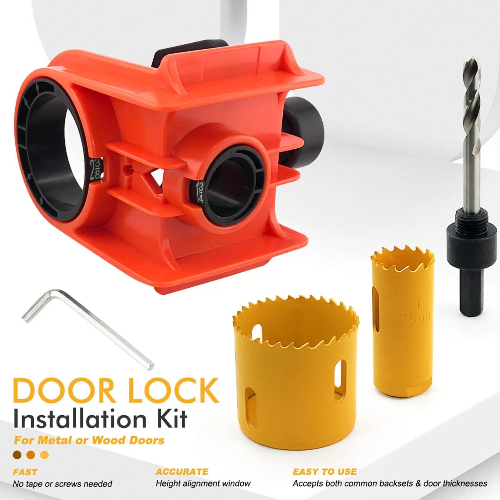 Door Lock Hole Drilling Kit Door Lock Installation Kit High Speed Steel Door Lock Hole Saw Drilling Kit with  Template