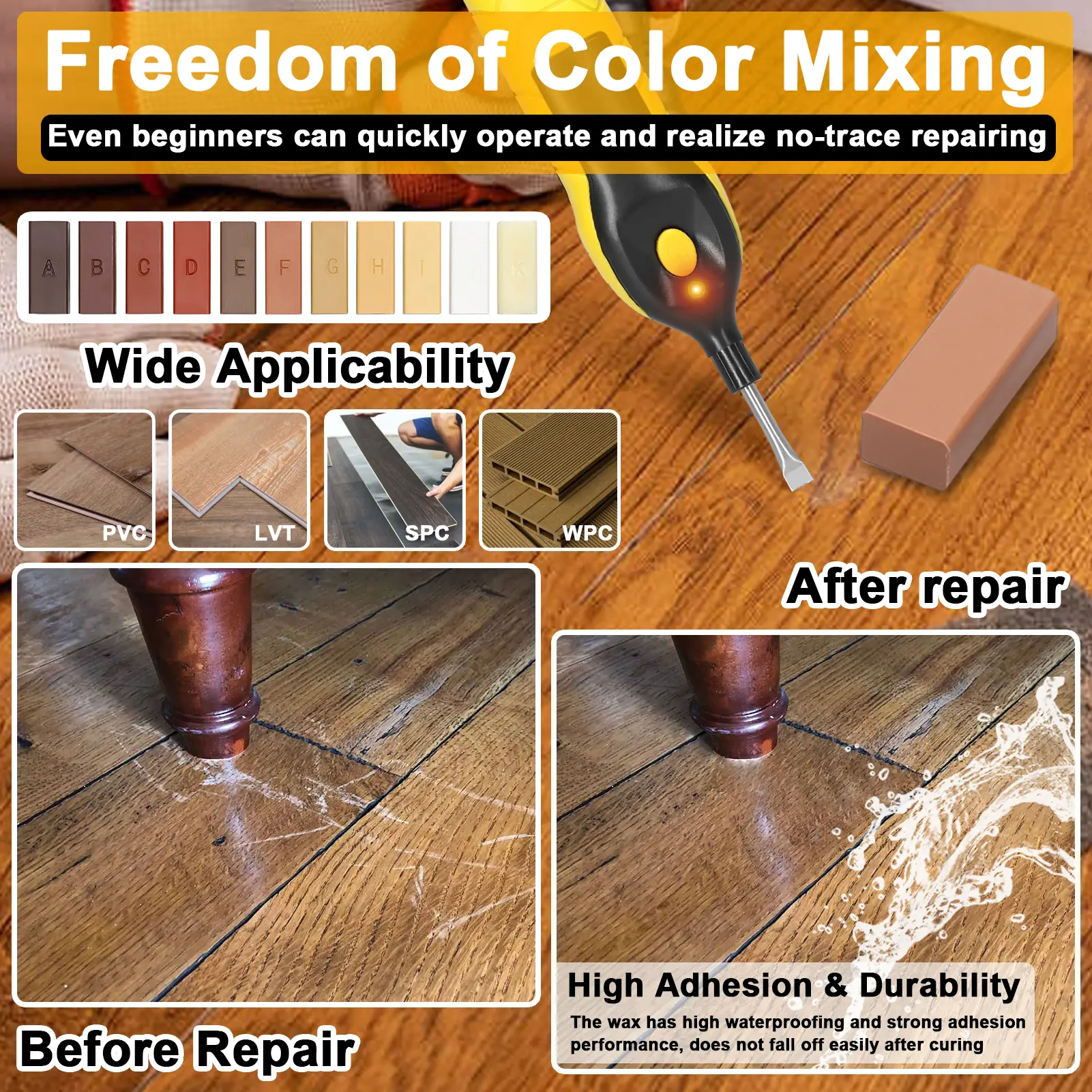 Wood Floor DIY Repairing Tool Set Ceramic Tile Repairing Tool Floor Repair Household Handheld Melting Wax Tool Set for Furniture