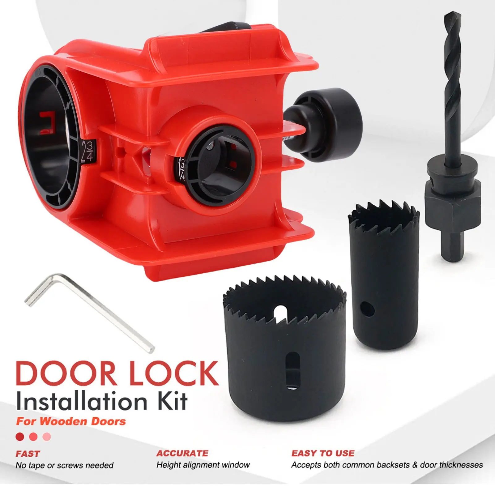 1-3/8in - 1-3/4in Door Lock Installation Set with  Template Hole Saw Kit for Wooden Doors Door Lock Hole Saw Kit