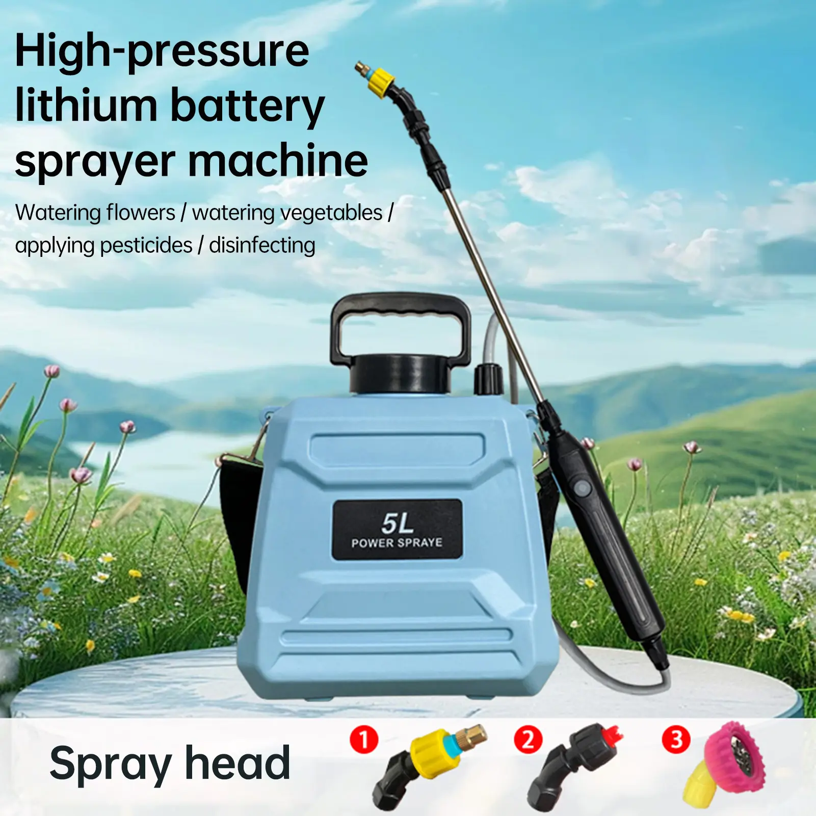 Battery Powered Sprayer 1.35 Gallon Electric Garden Sprayer 3 Mist Nozzles and 4 Spray Patterns Retractable Wand for Yard Weed