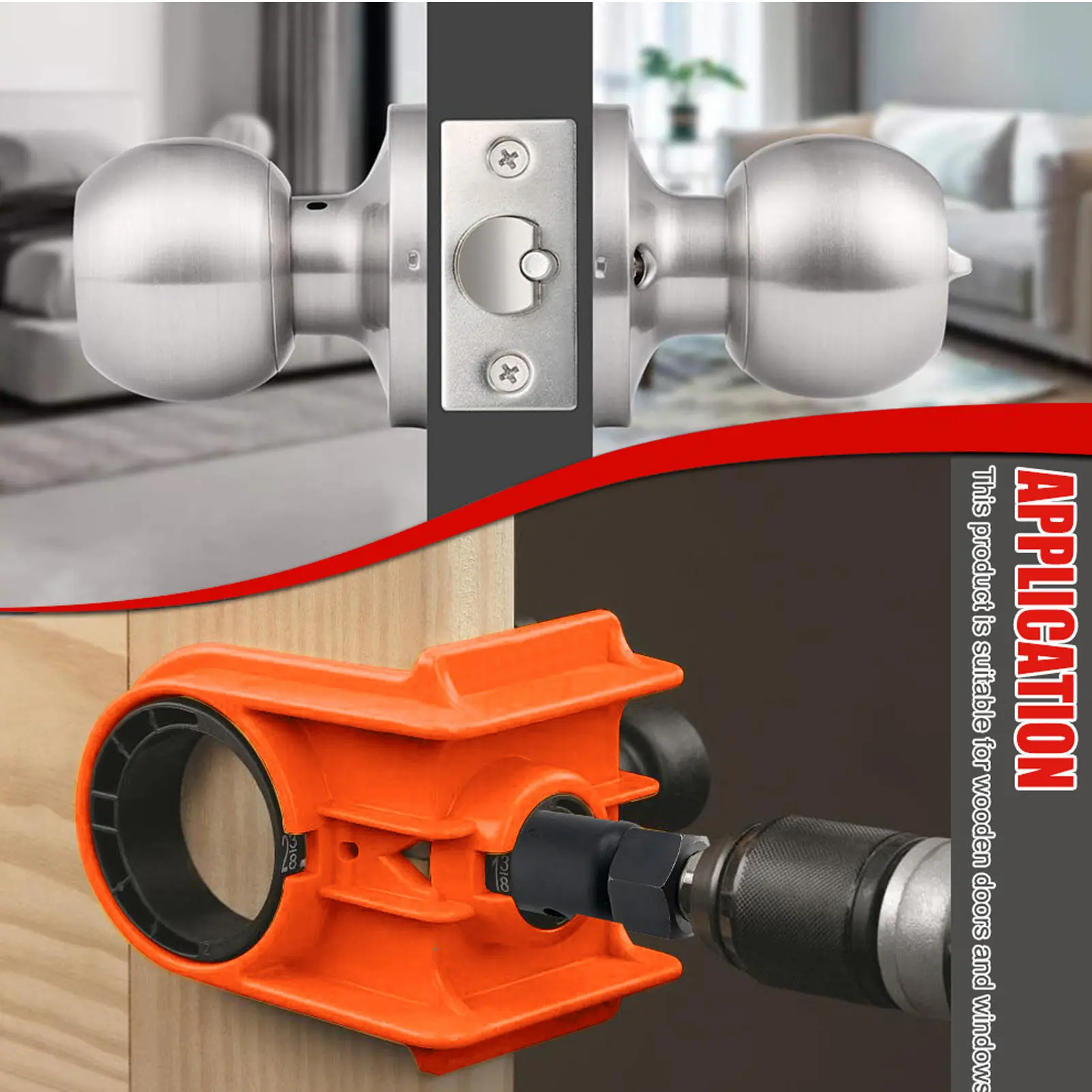Door Lock Installation Kit Professional Adjustable Jig Tool for 1-3/8in to 1-3/4in Thickness Wood Doors Orange Door Lock Jig Kit