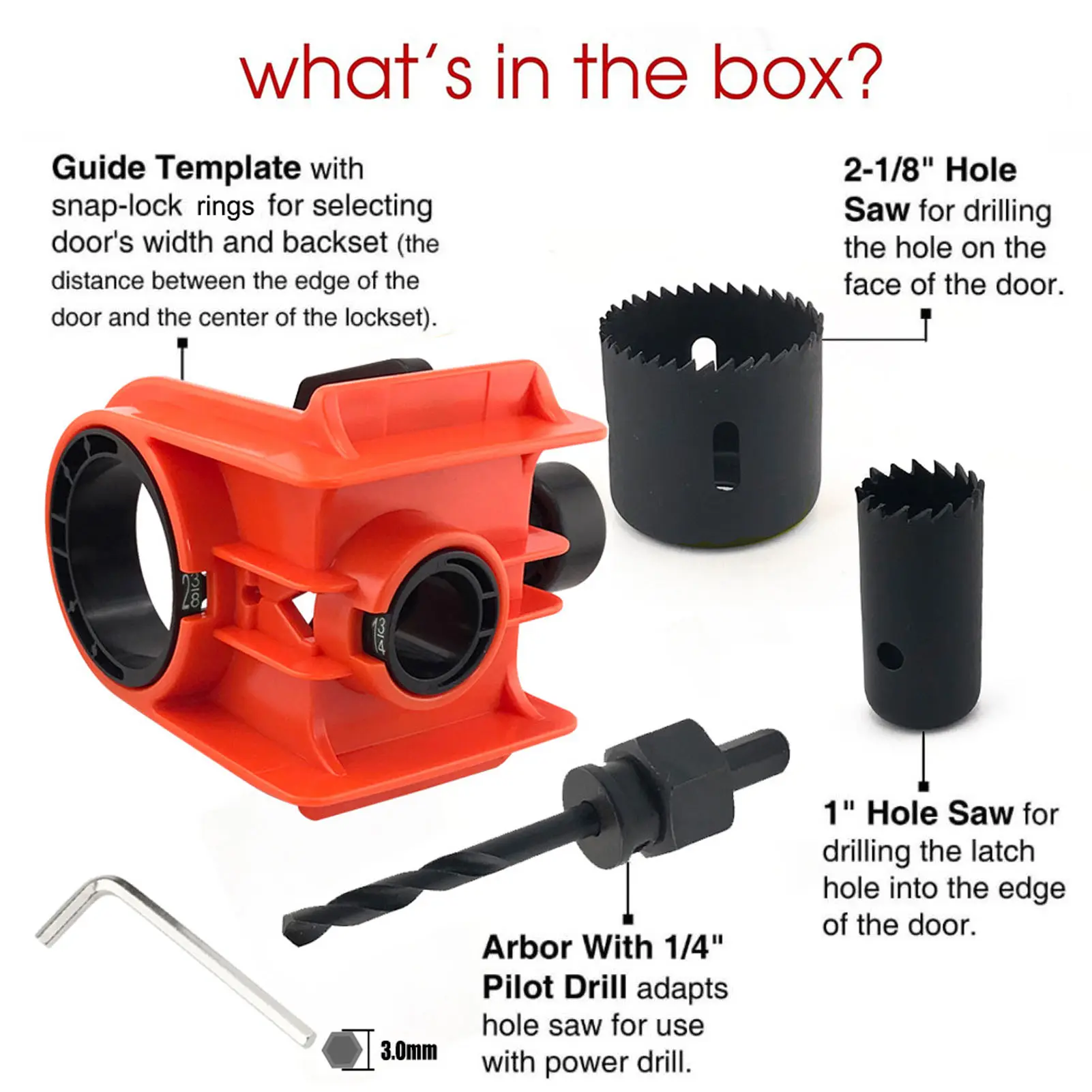 Door Lock Installation Kit Professional Adjustable Jig Tool for 1-3/8in to 1-3/4in Thickness Wood Doors Orange Door Lock Jig Kit