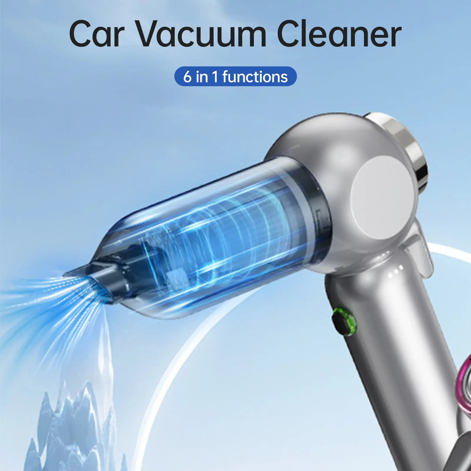 Multifunctional Car Vacuum Cleaner Portable 2in1 Cordless 16000PA Air Duster with 8cps Suction Blower with Window Breaker