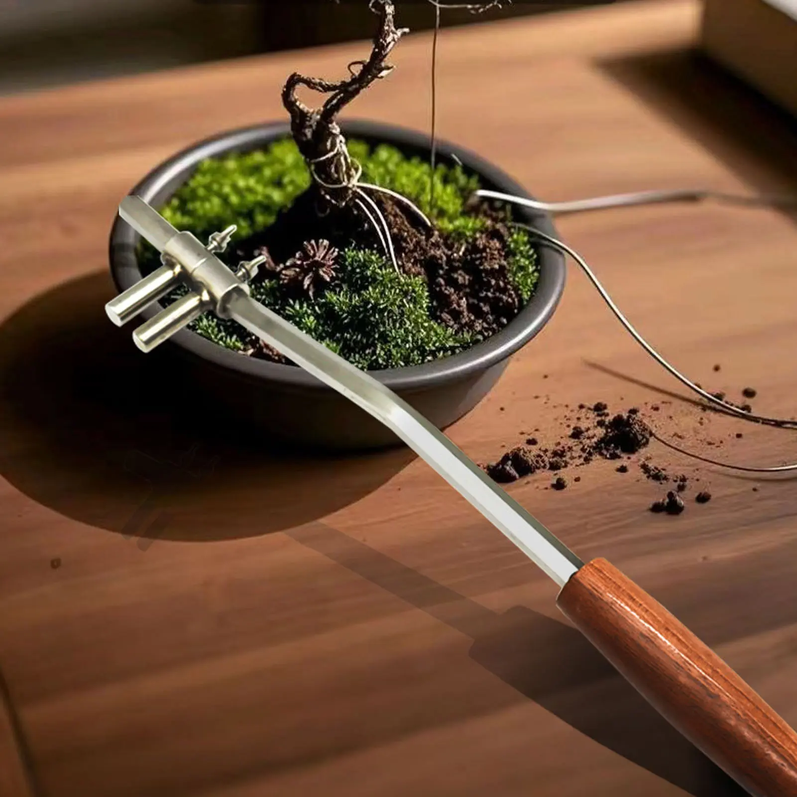 Portable Bonsai Moderator Lightweight Stainless Steel Sturdy Bonsai Branch Bending Tool Wooden Handle Rustproof for Gardening