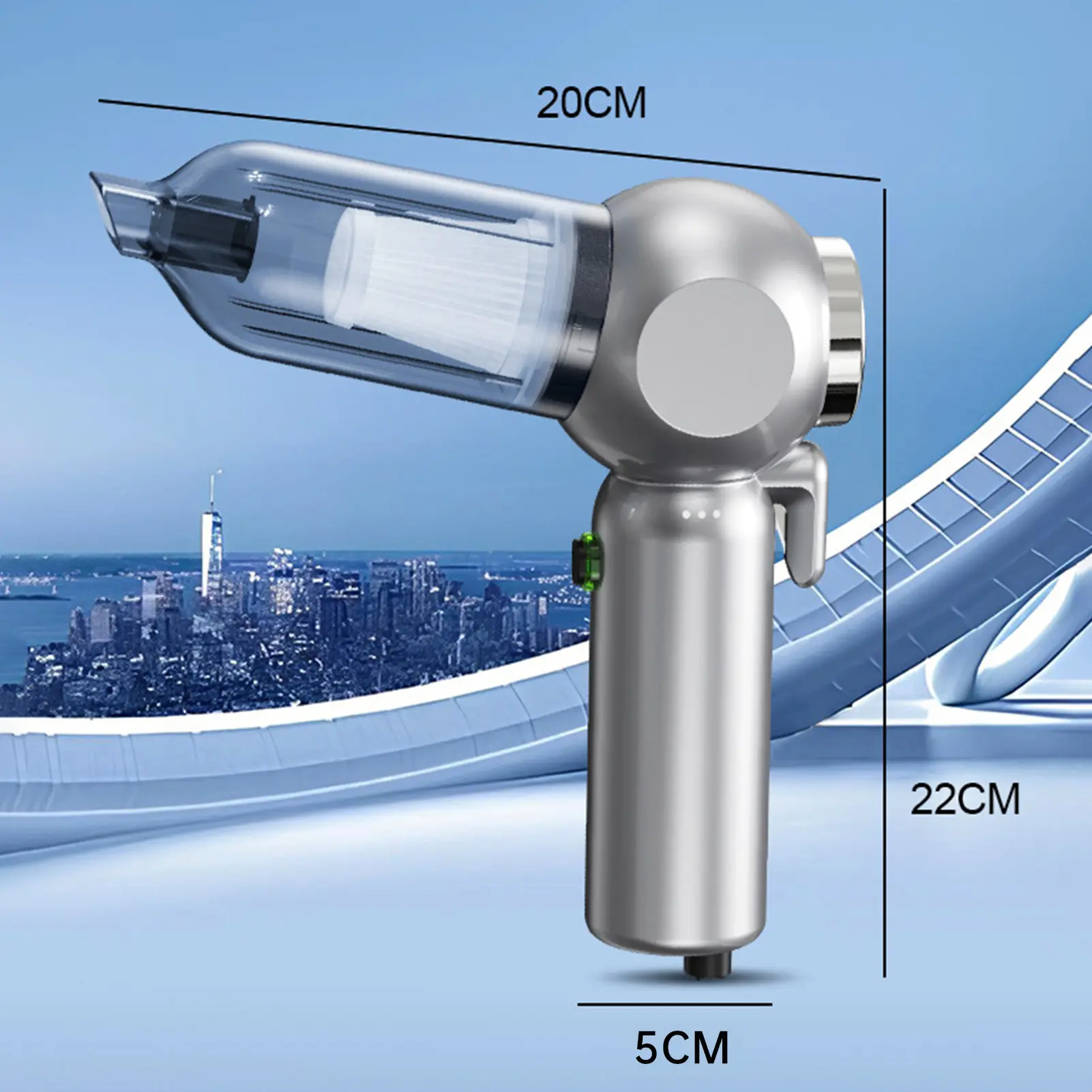 Multifunctional Car Vacuum Cleaner Portable 2in1 Cordless 16000PA Air Duster with 8cps Suction Blower with Window Breaker