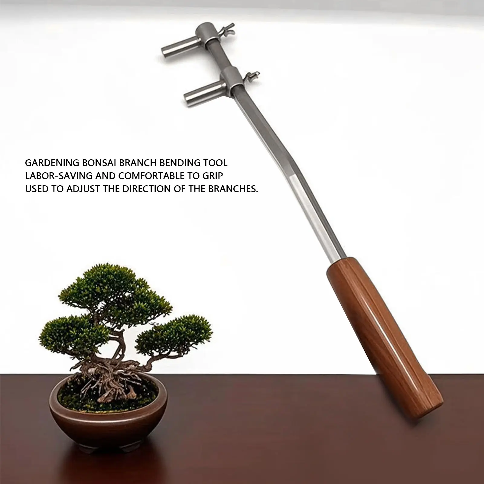 Portable Bonsai Moderator Lightweight Stainless Steel Sturdy Bonsai Branch Bending Tool Wooden Handle Rustproof for Gardening