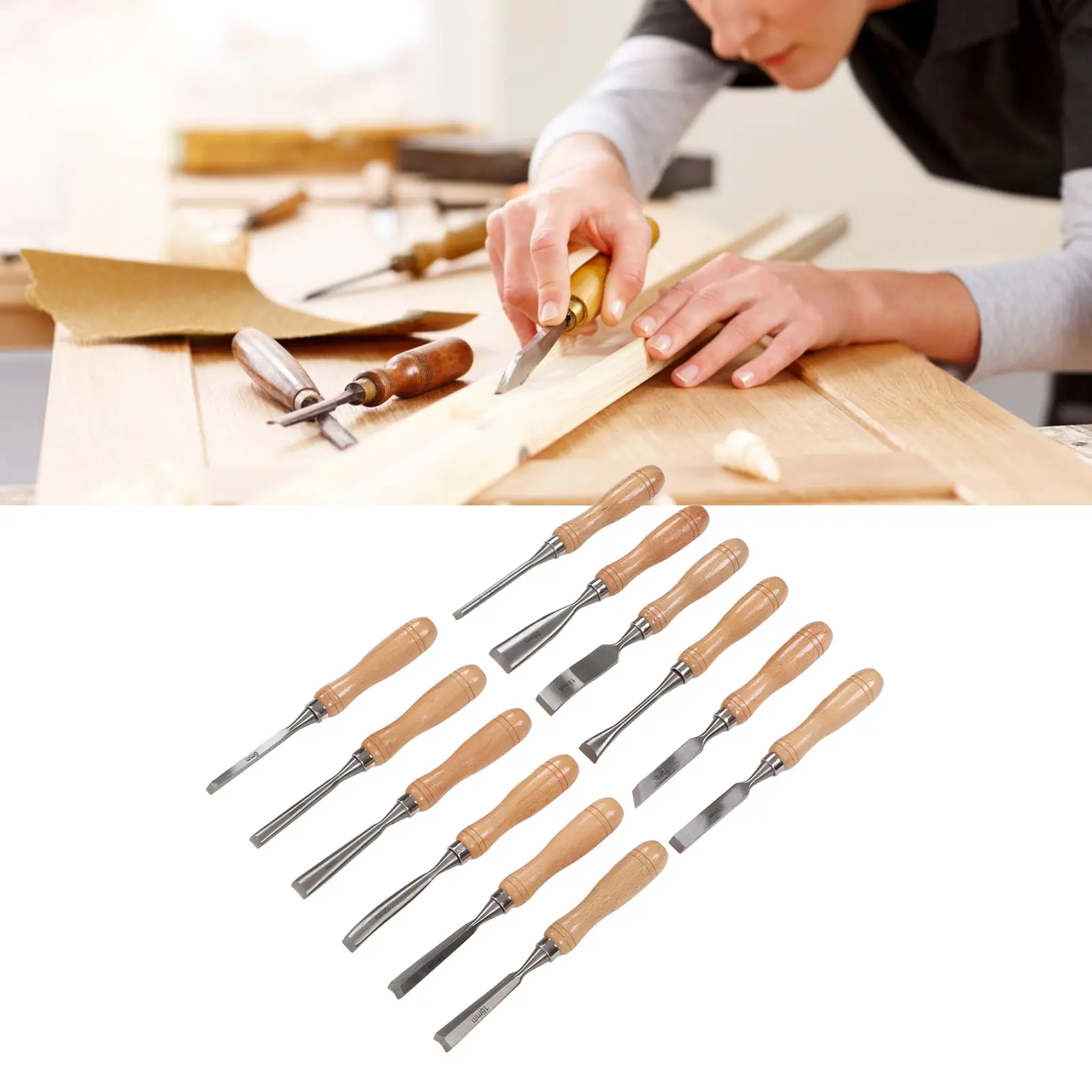 12PCS Hand Chisels Beech Handle Carbon Steel Blade Incisive Carving Chisel Kit for Woodworking Carving Chisel Wood Carving Tools