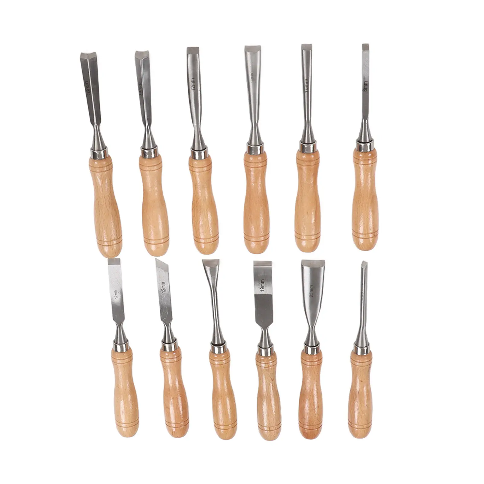 12PCS Hand Chisels Beech Handle Carbon Steel Blade Incisive Carving Chisel Kit for Woodworking Carving Chisel Wood Carving Tools