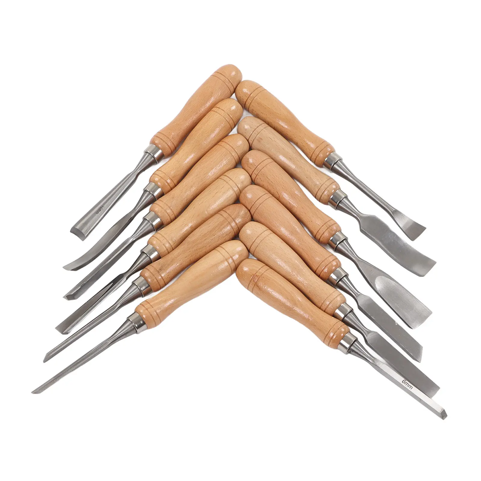12PCS Hand Chisels Beech Handle Carbon Steel Blade Incisive Carving Chisel Kit for Woodworking Carving Chisel Wood Carving Tools