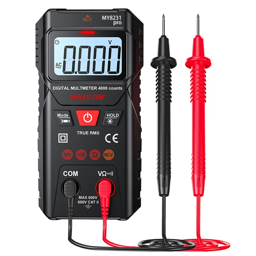 LCD Digital Multimeter Multi Tester with NCV Non-Contact Voltage Detection TRMS 4000 Counts Automatic/Manual Measurement Mode